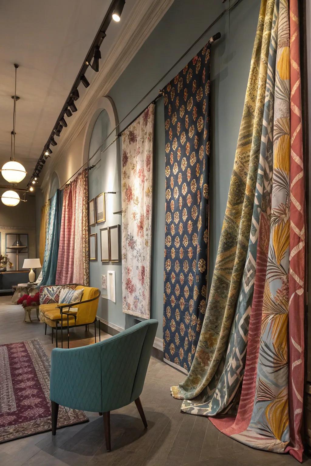 Patterned material constructs a vibrant, eclectic selfie station.