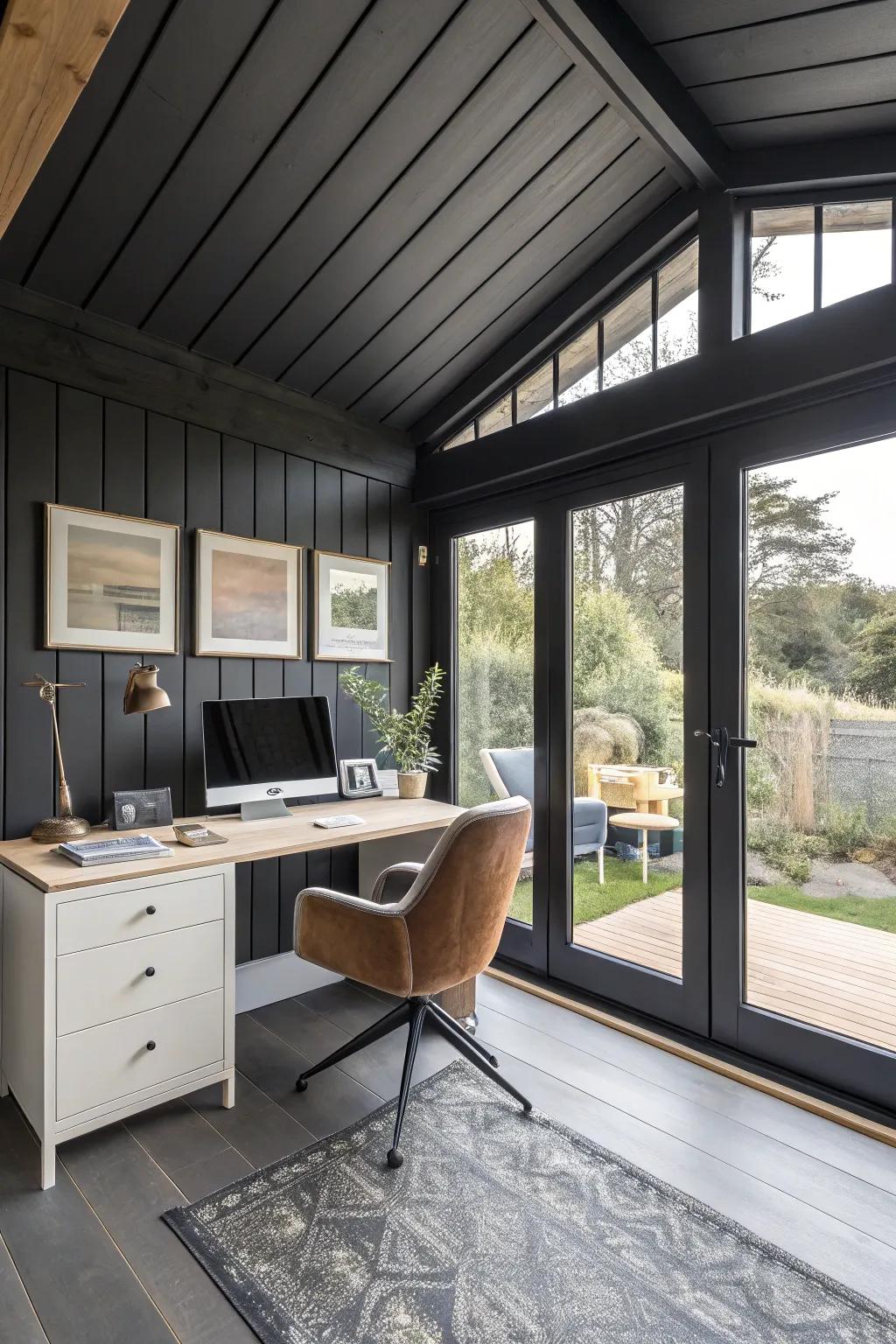 Sophisticated matte black segments within a modern home workspace.