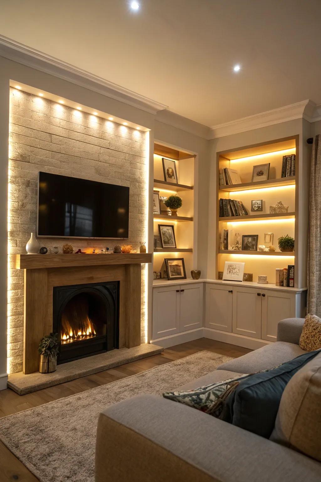 Warmth and highlighted decor with ambient lighting.