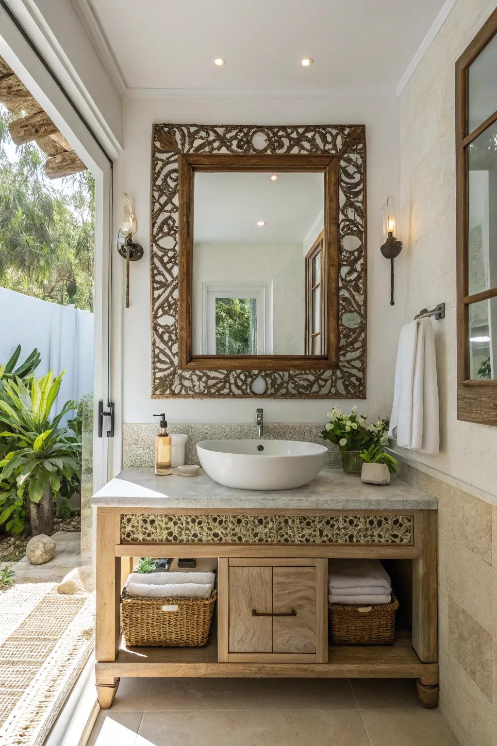 Unique mirror brightening the area and increasing space.