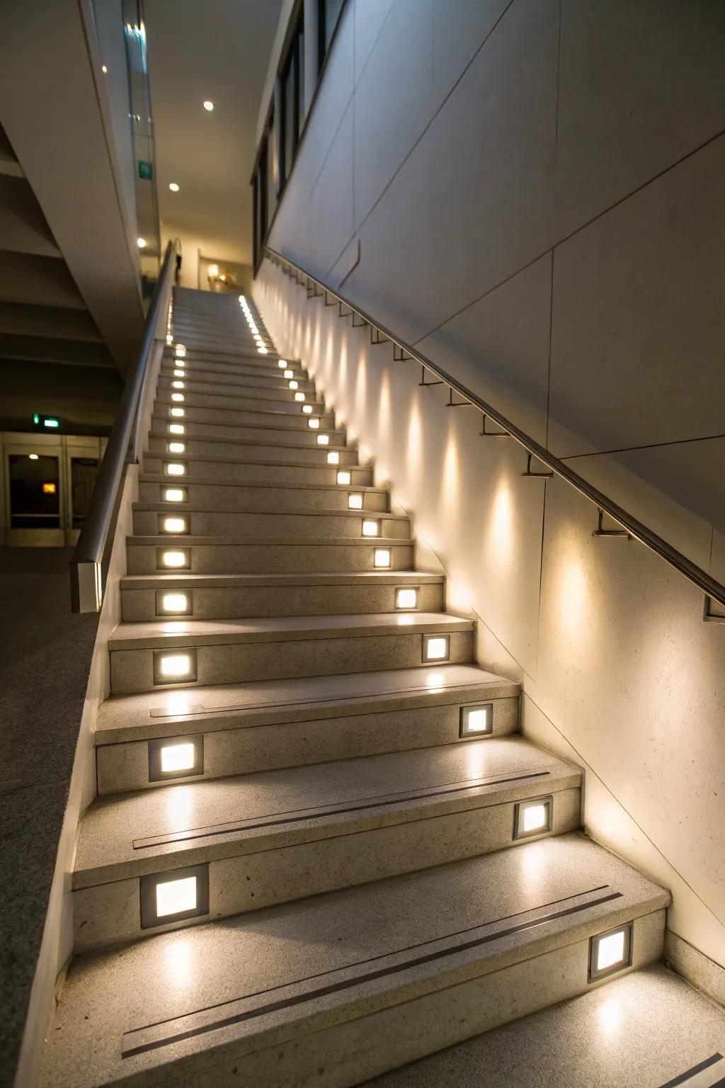 Stair lights provide safety and elegance to this entrance.