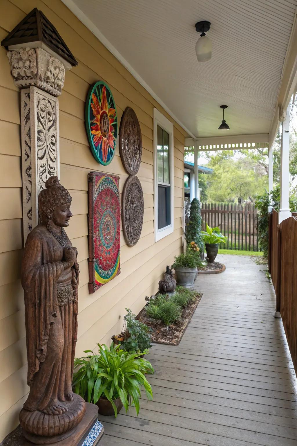 Creative elements that add flair to the side porch.