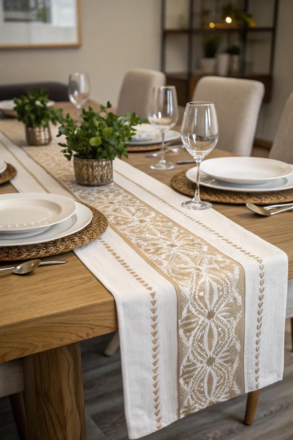 A table runner connects the dining room's colors.