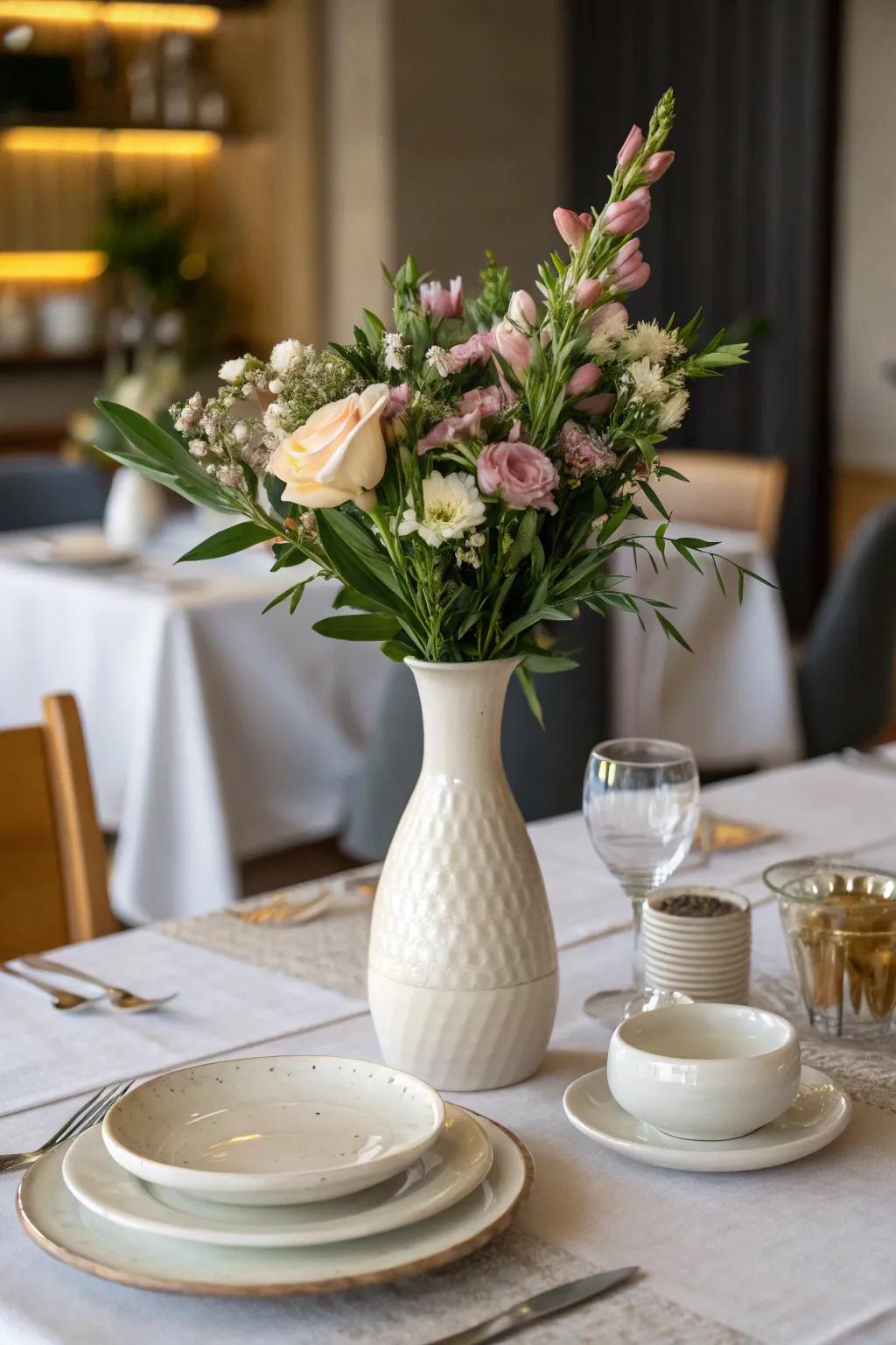 A single elegant vase adds a touch of simple elegance.