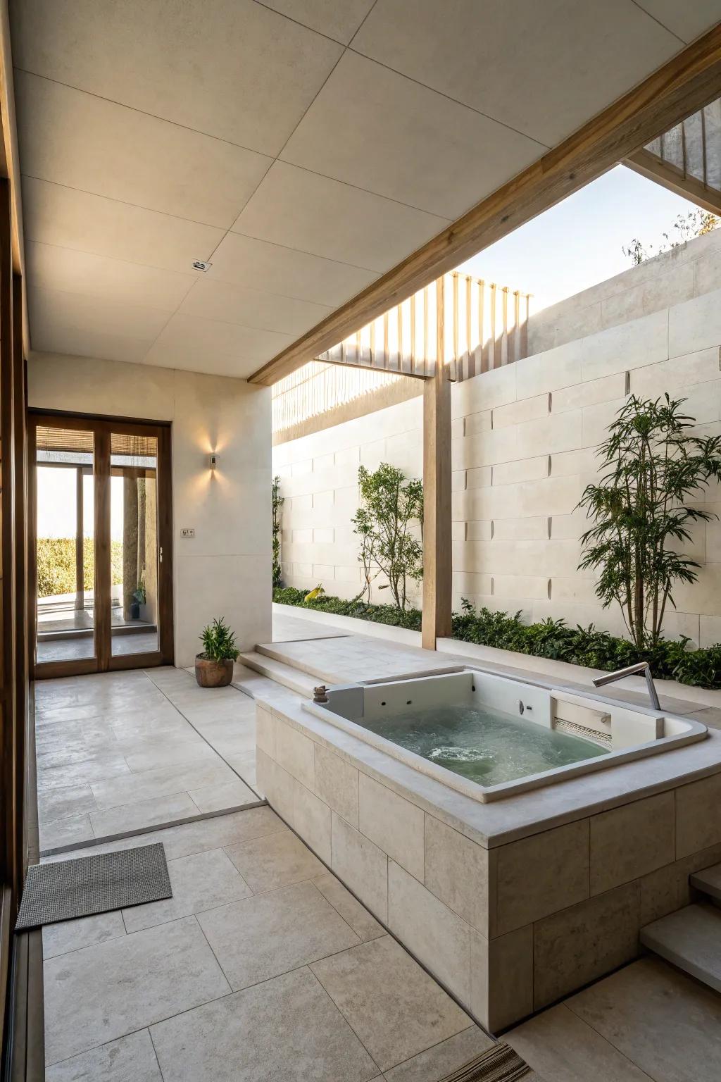 A modern minimalist soak station area with crisp lines and neutral hues.