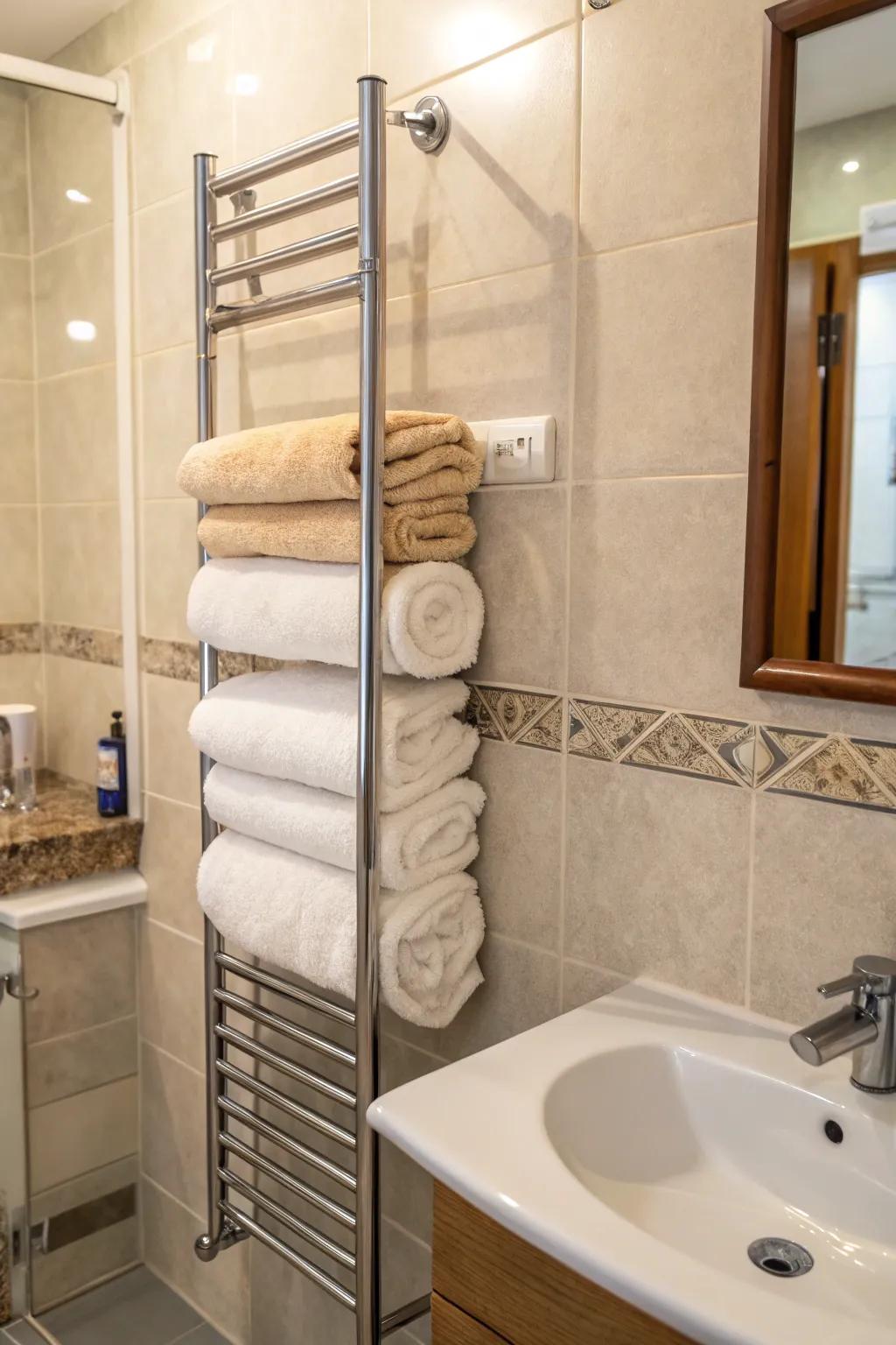 Make a stylish statement with an upright towel rack.