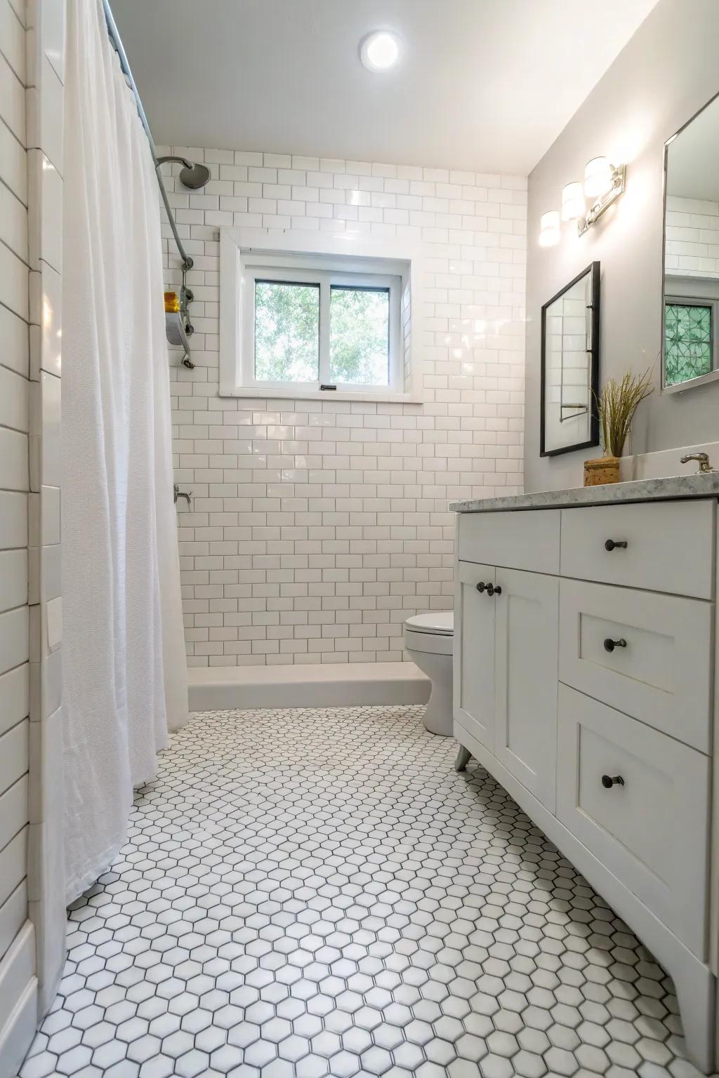 Small circular tiles introduce traditional charm and texture to small spaces.