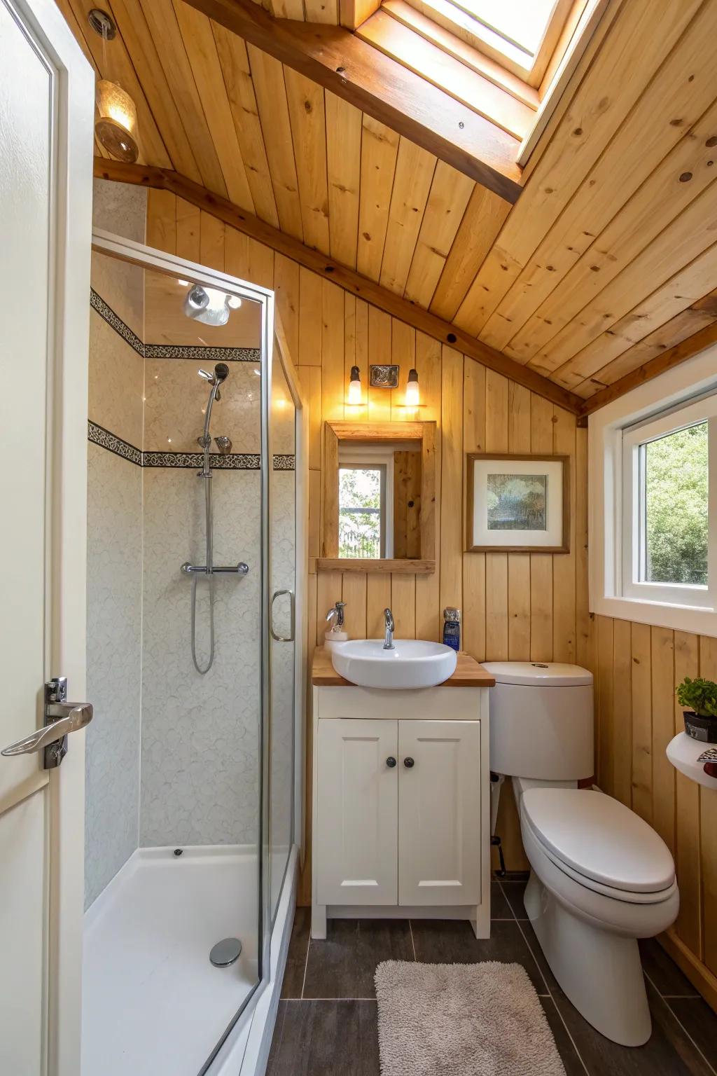 A balanced, airy setting created with wood and glass.