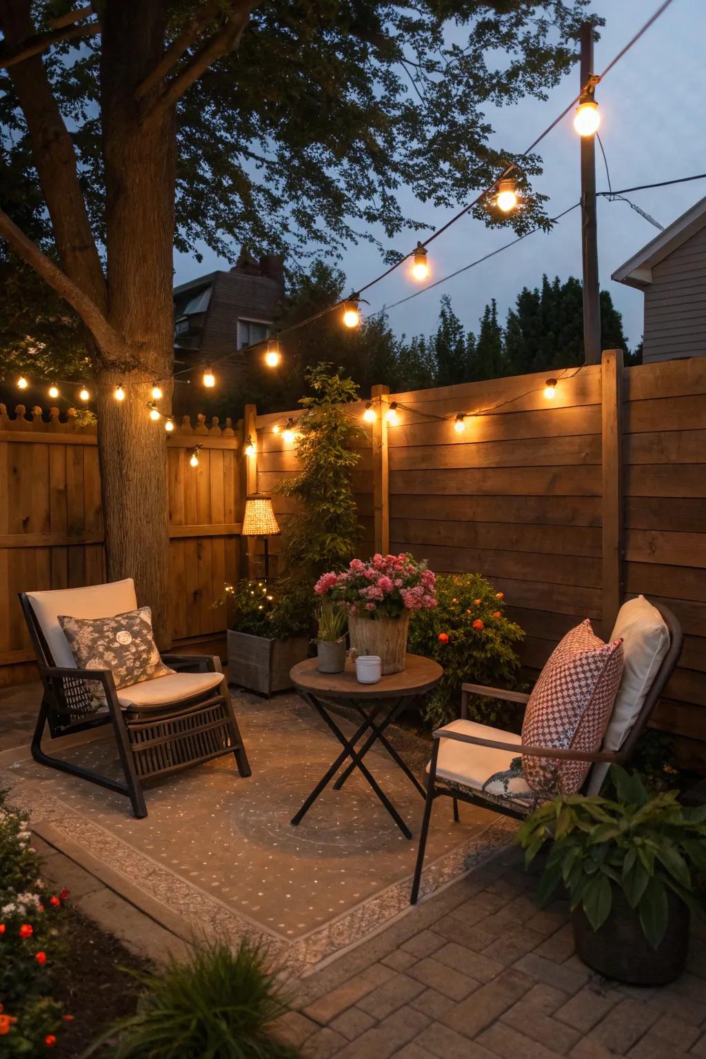 Lanterns provide a gentle radiance for twilight relaxation.