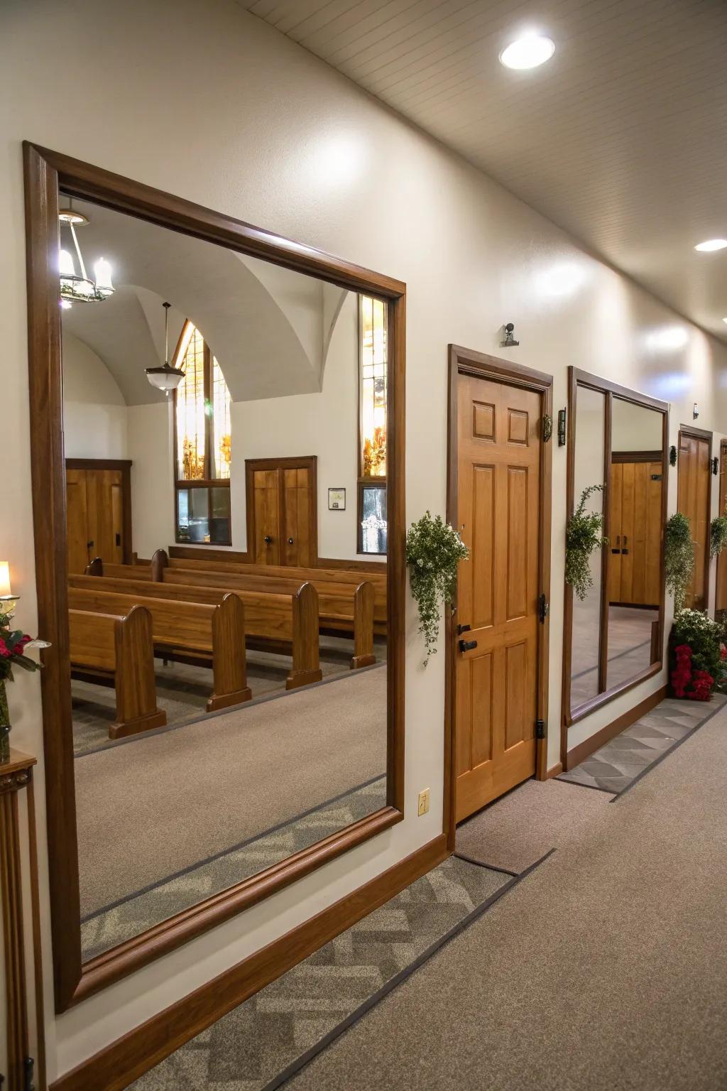 Mirrors that amplify the sense of space in a compact foyer.