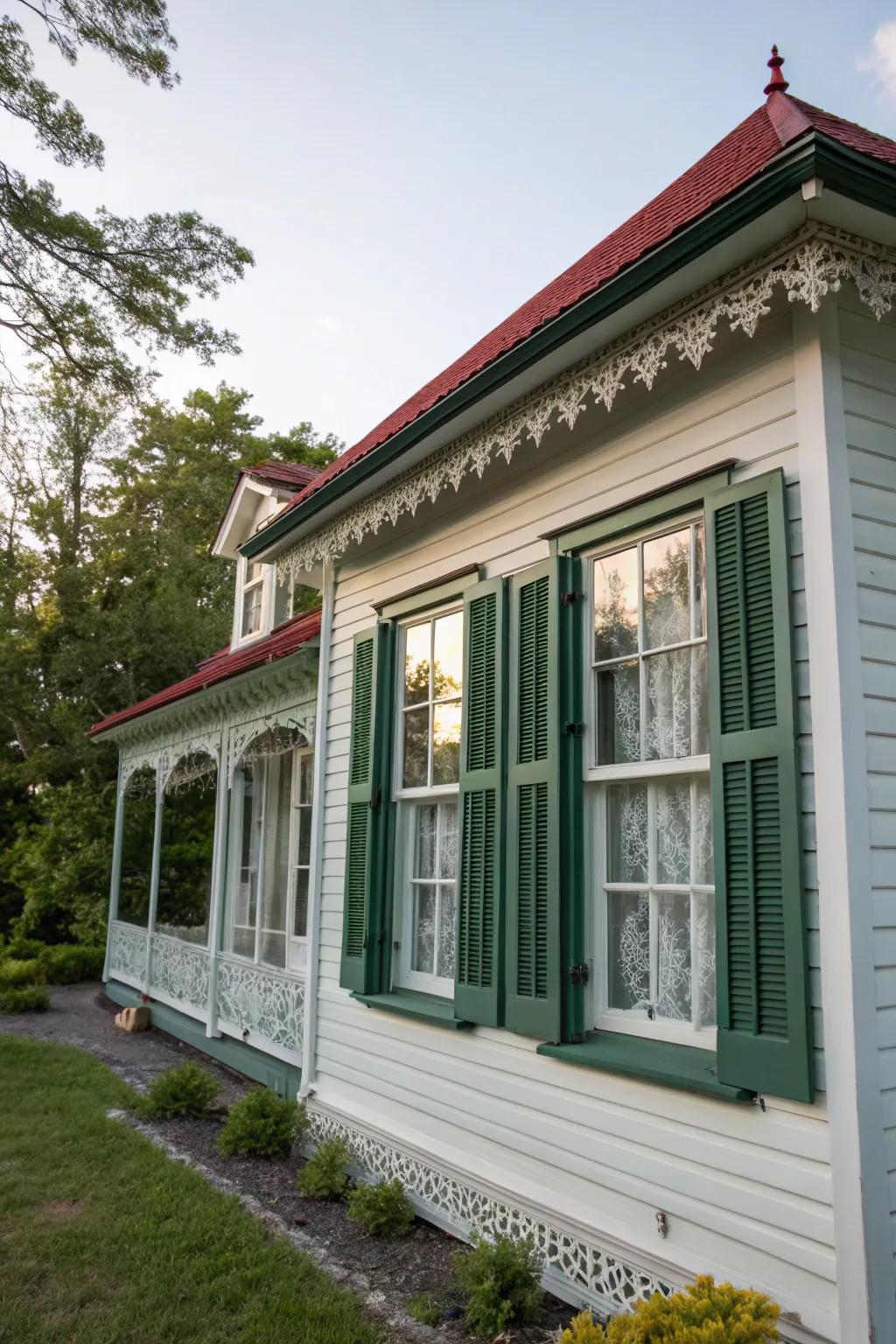 Elegant decorative trim enhances this cottage's charm.