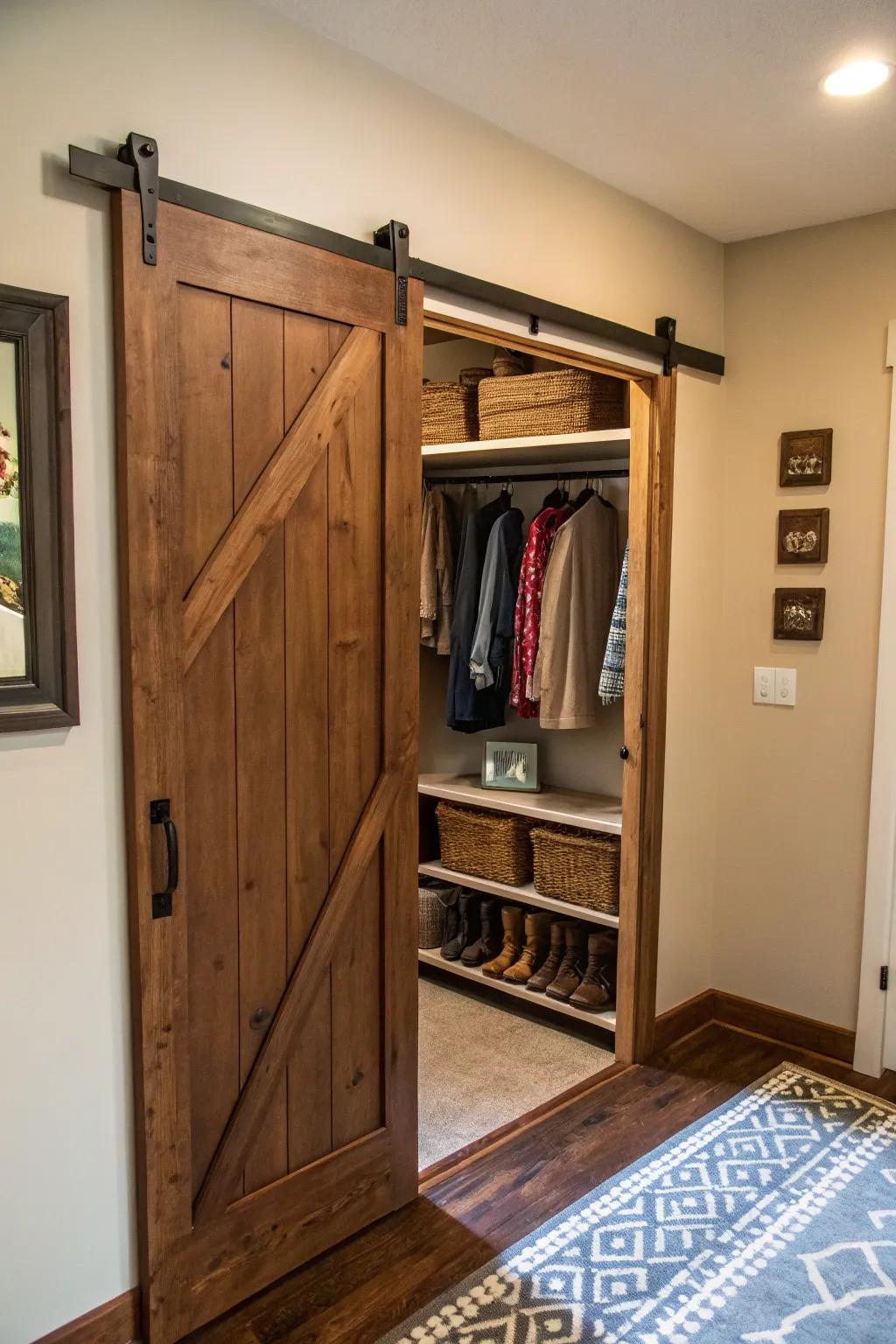 A sliding barn door offers both style and function.