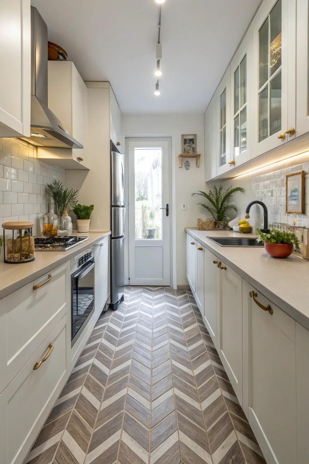 Diagonal floor covering enhances the sense of space.