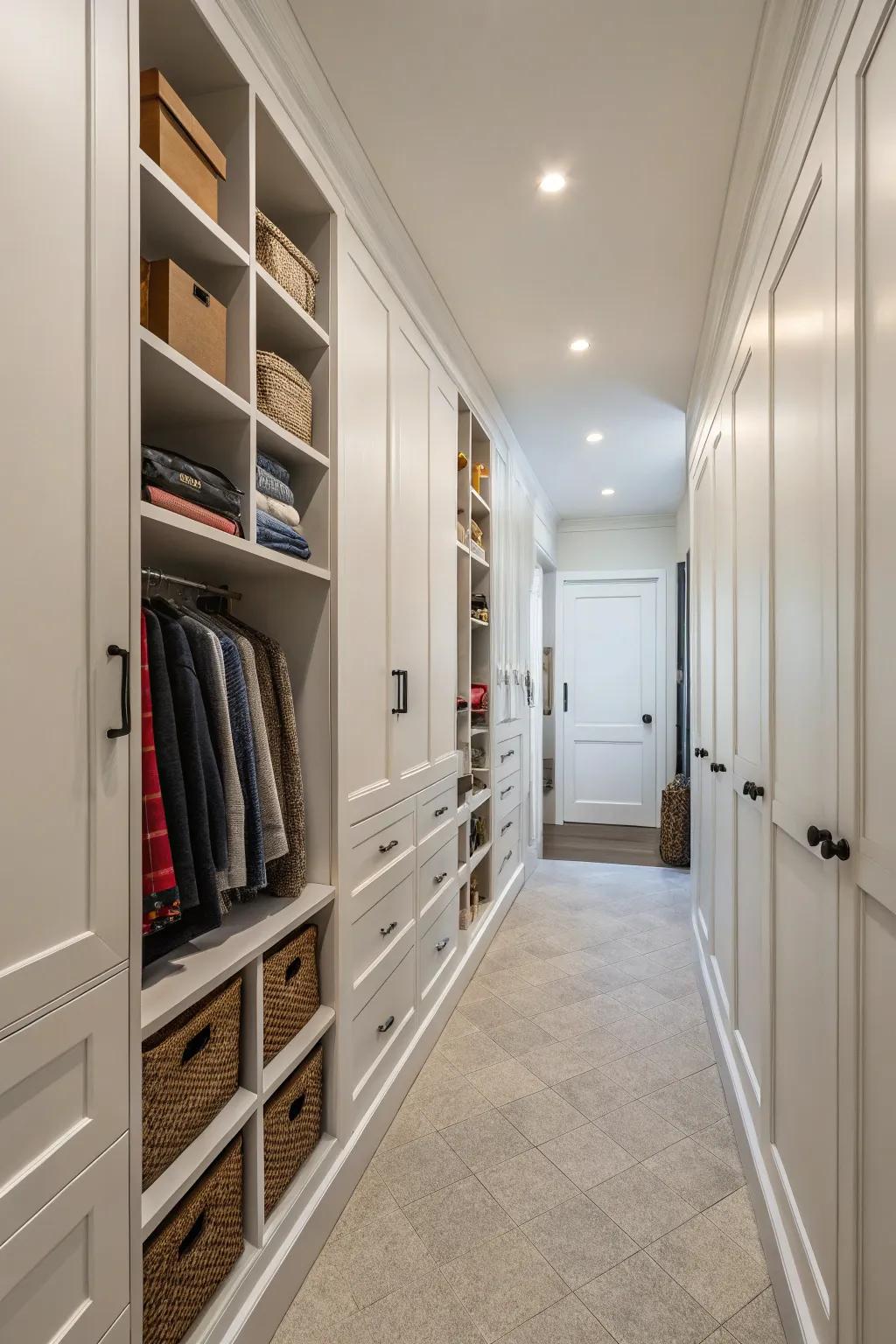Solutions with concealed storage have the ability to maintain organization and tidiness within your narrow hallway.