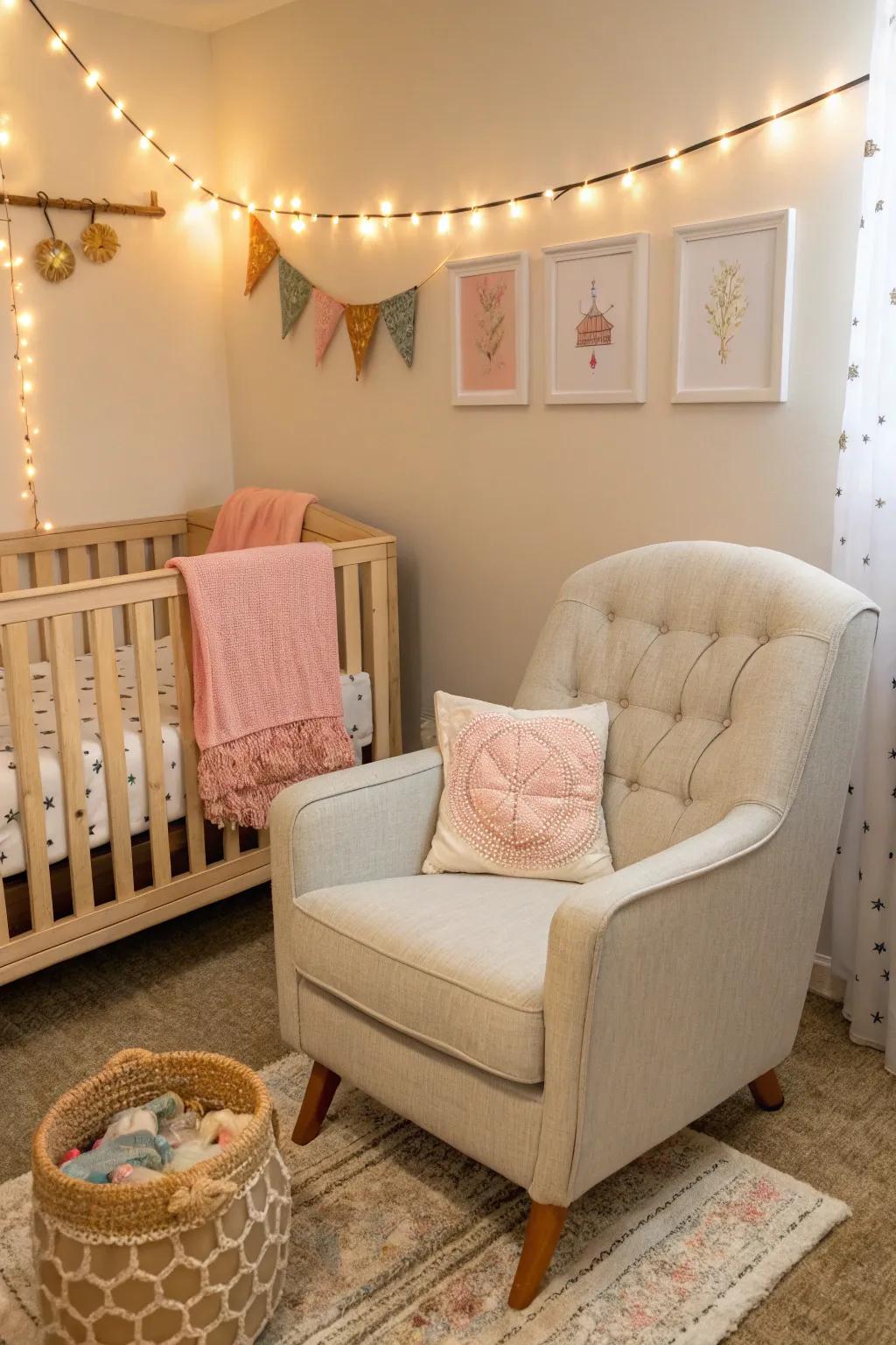 A small chair provides comfort without occupying excessive space.
