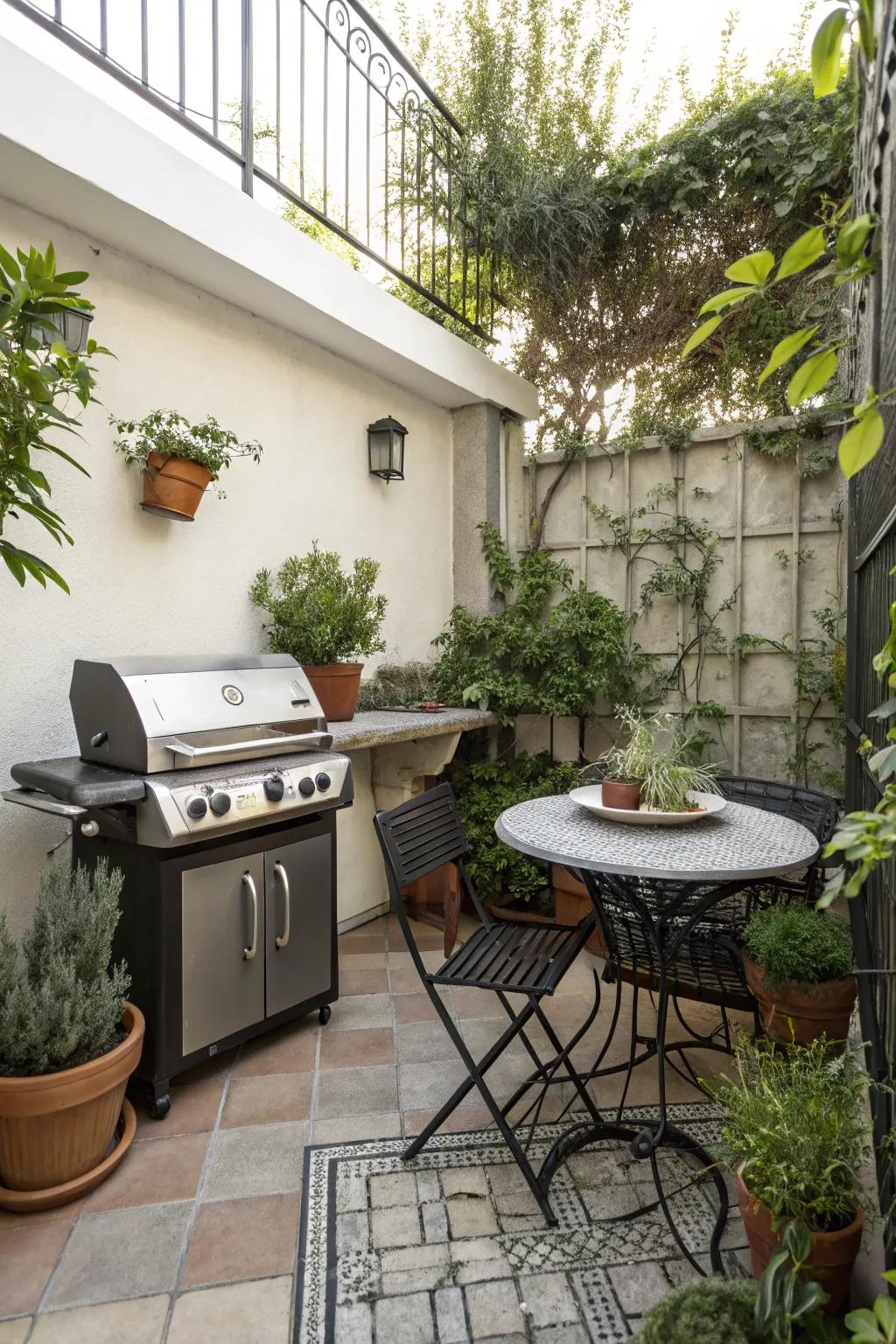 Putting things in the corner frees up space in the center of the patio.