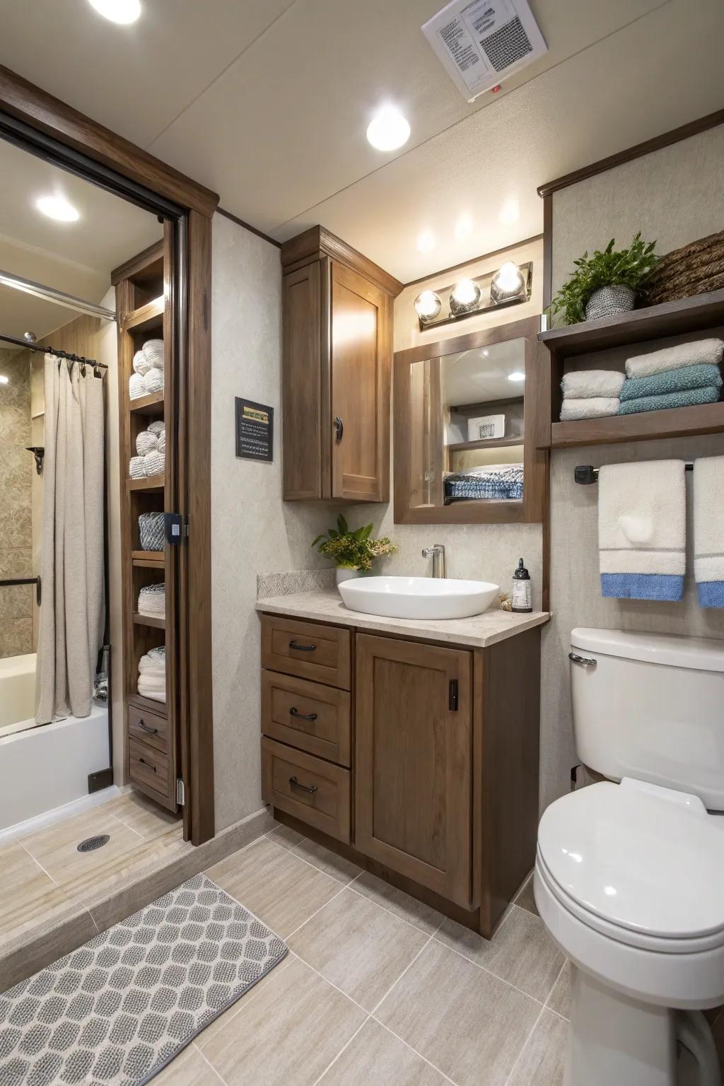 Hidden storage keeps your bathroom neat and clutter-free.
