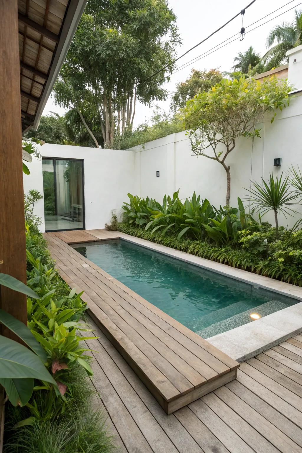 Simple flooring emphasizes a modern pool design.