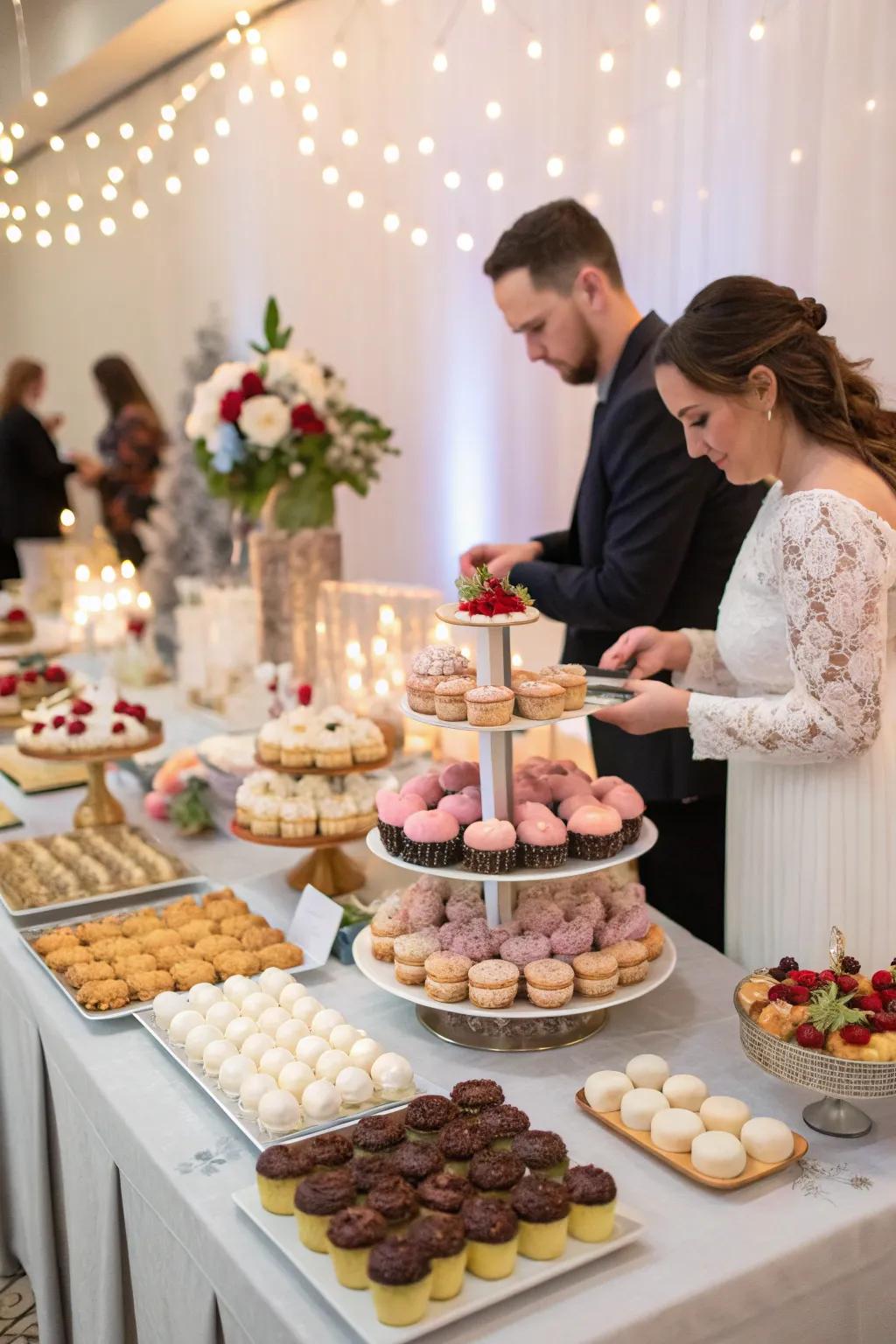 An interactive dessert kiosk presenting customizable confections for attendees.