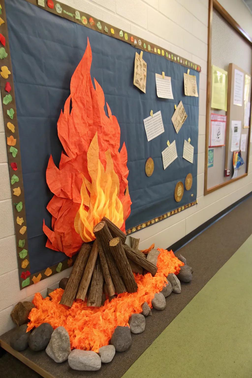 A 3D bonfire display gives dimension and intrigue.