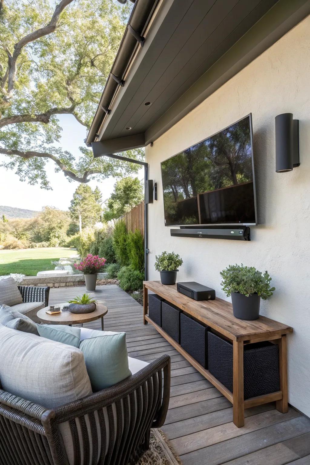 Weatherproof audio bar setup for enjoying entertainment outdoors