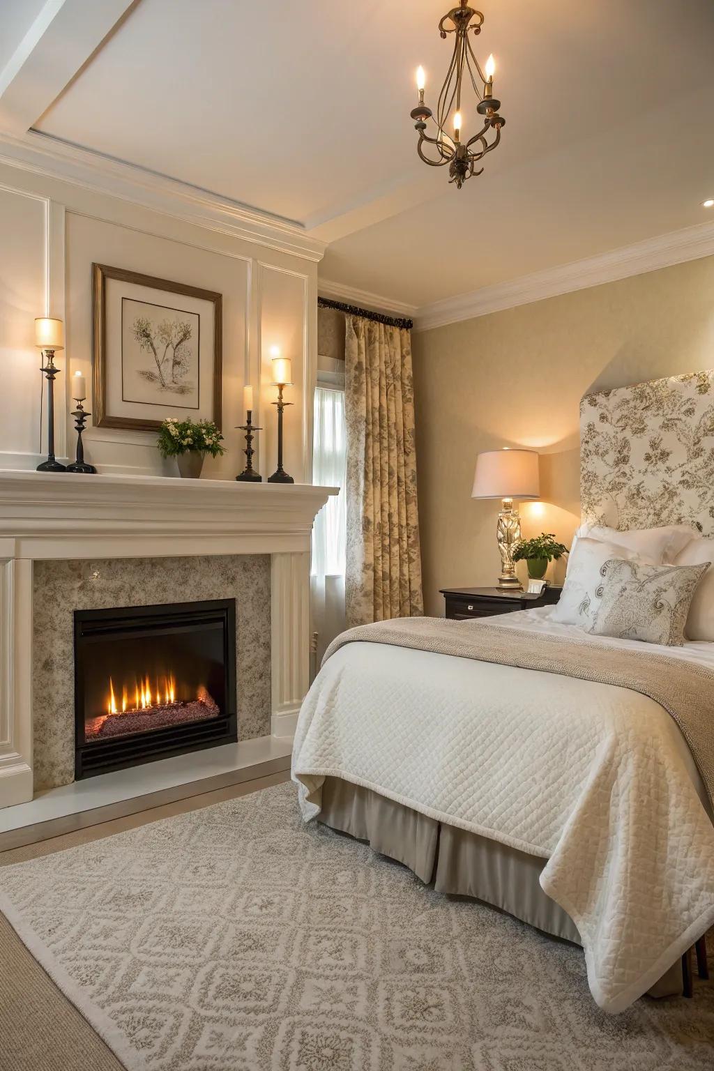 An electric simulated flame adds a cozy and luxurious touch to your spa retreat.