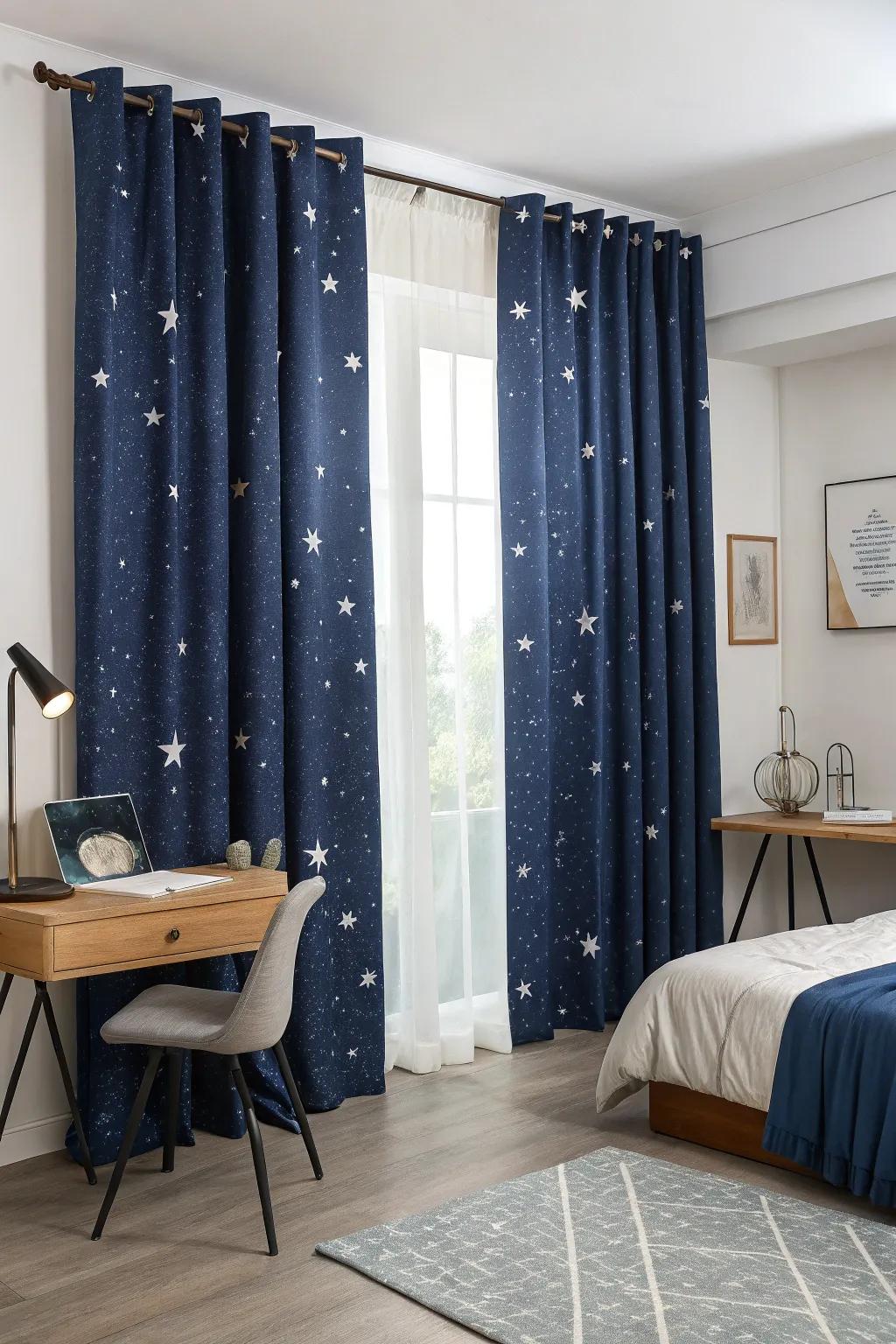 Cosmic window coverings deliver privacy and a celestial touch to your room.