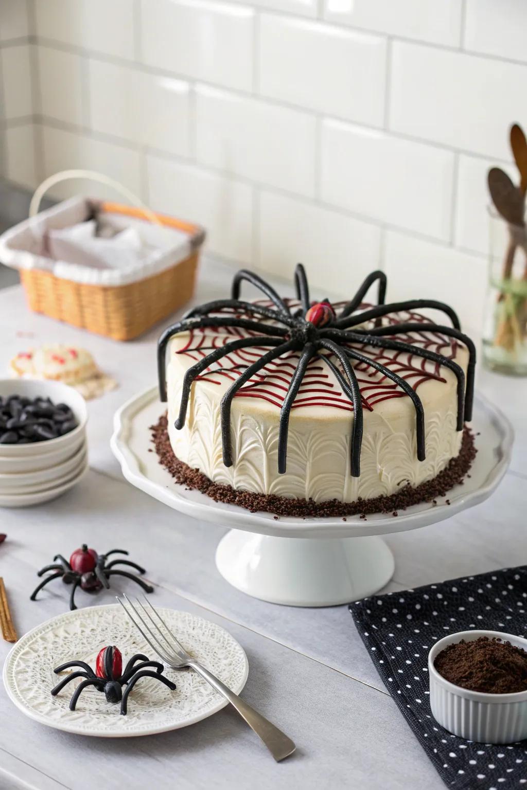 Chewy glycyrrhiza appendages bestow character upon this arachnid cake.