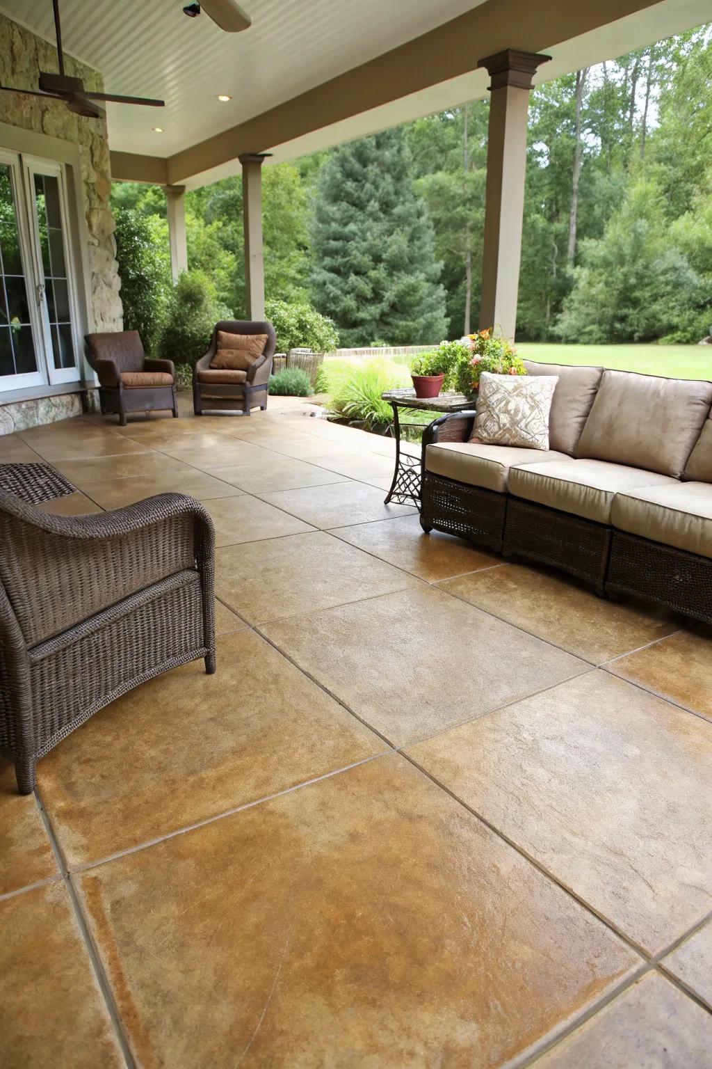 A seamless transition from indoor to outdoor with matching concrete dyes.