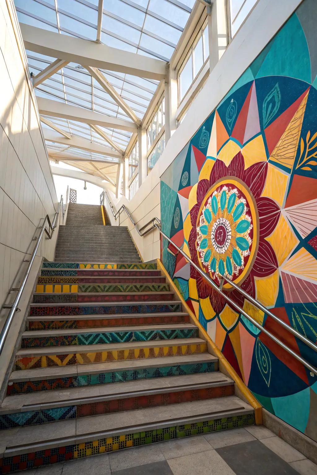 Change your staircase with a captivating wall painting.