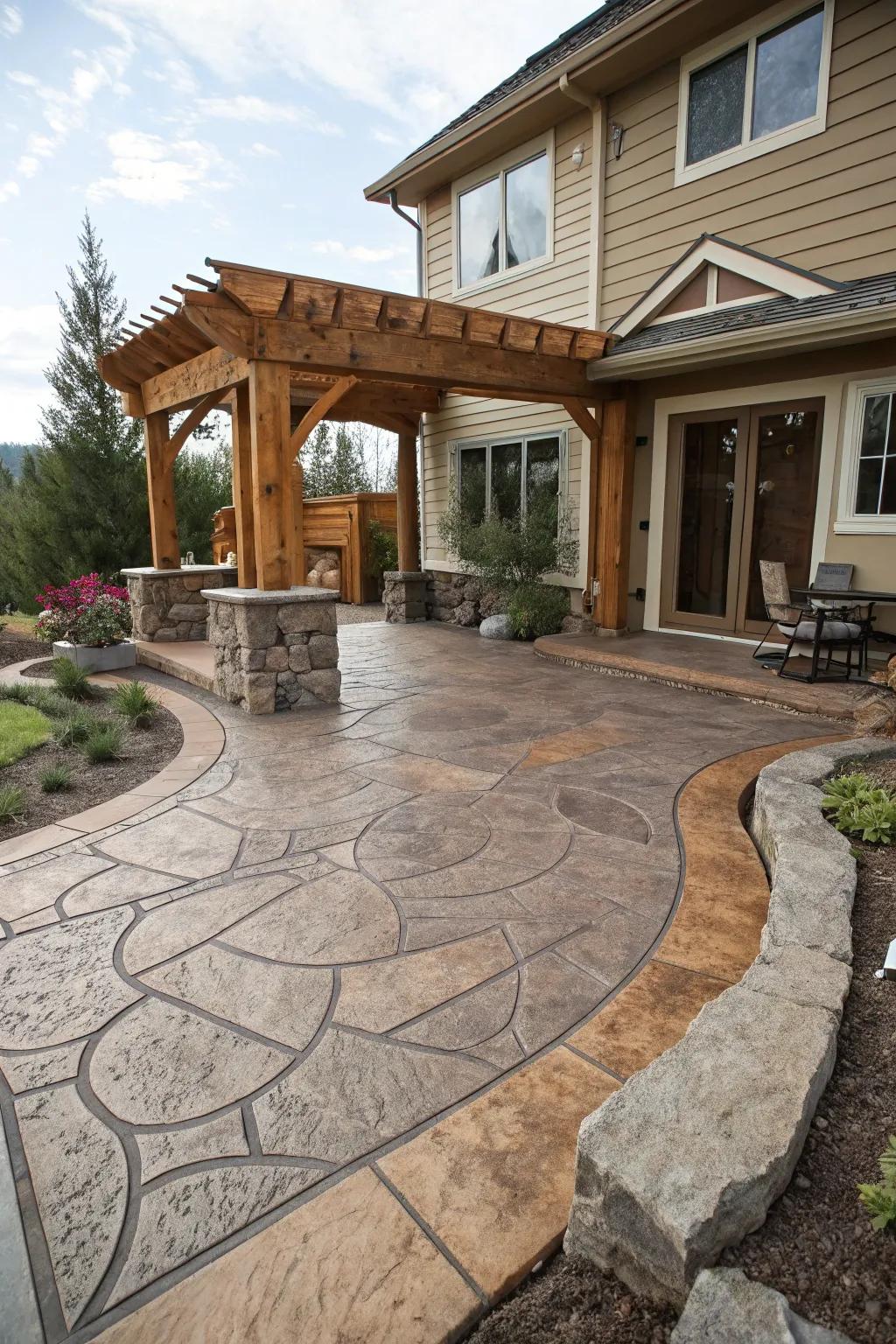 An inventive fusion of materials adds depth to the patio design.