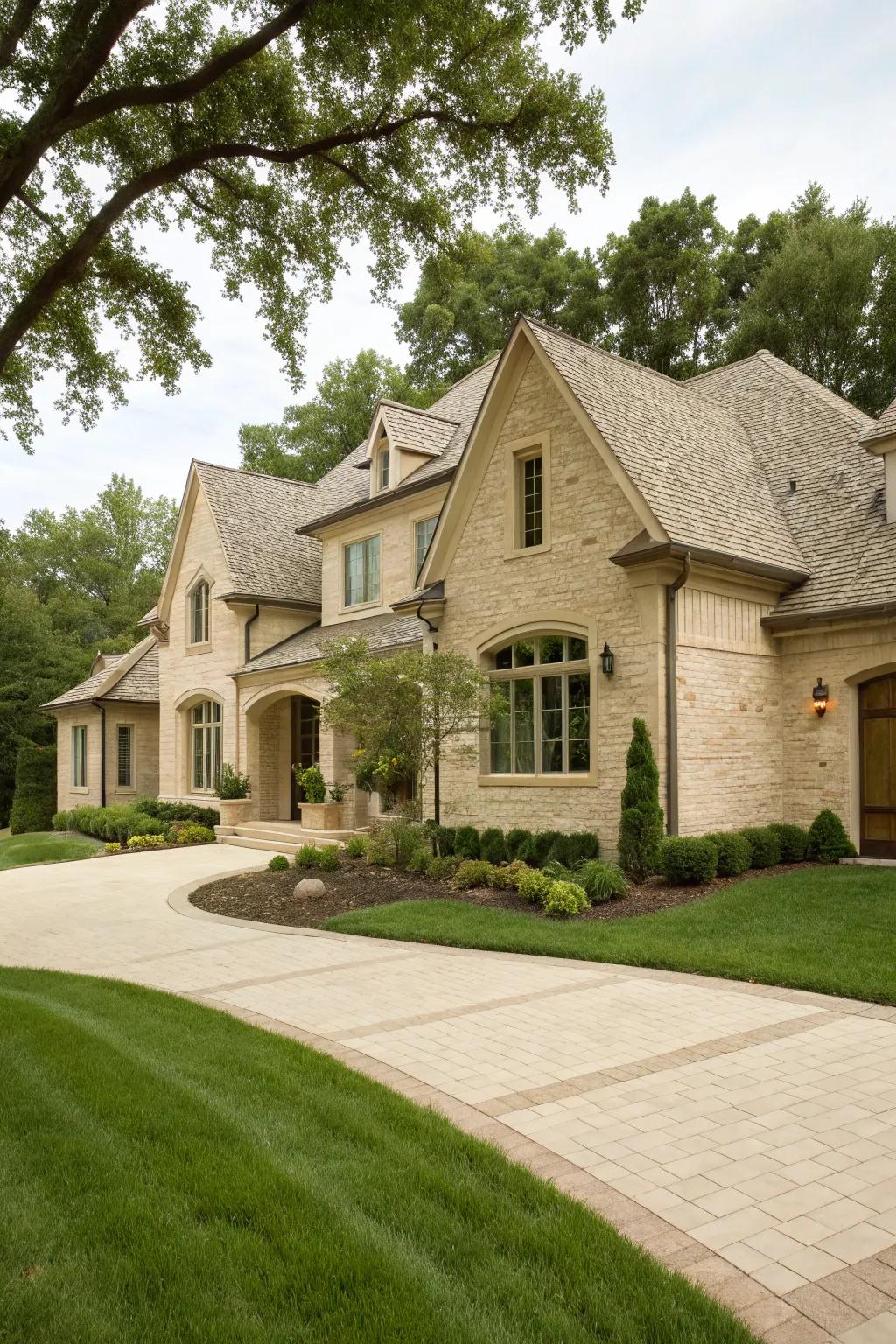 Delicate beauty achieved by using cream brick and travertine.