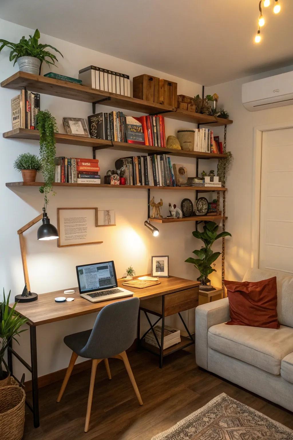 Upward space utilization keeps areas organized and clear.