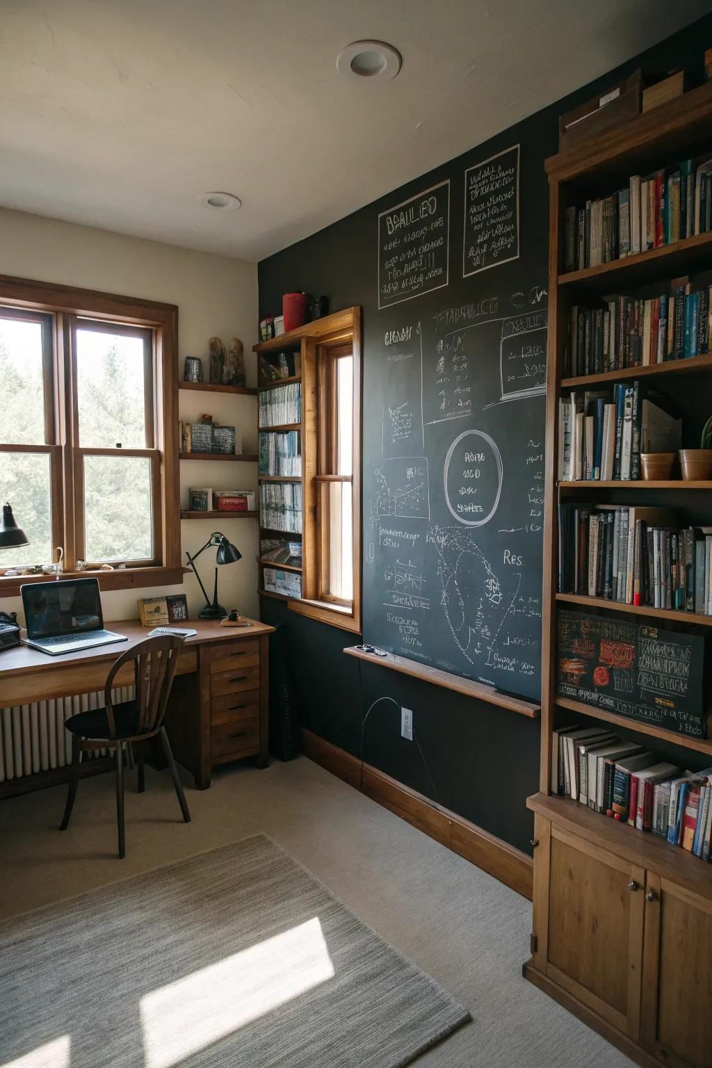 Chalkboards or whiteboards encourage creative thinking.
