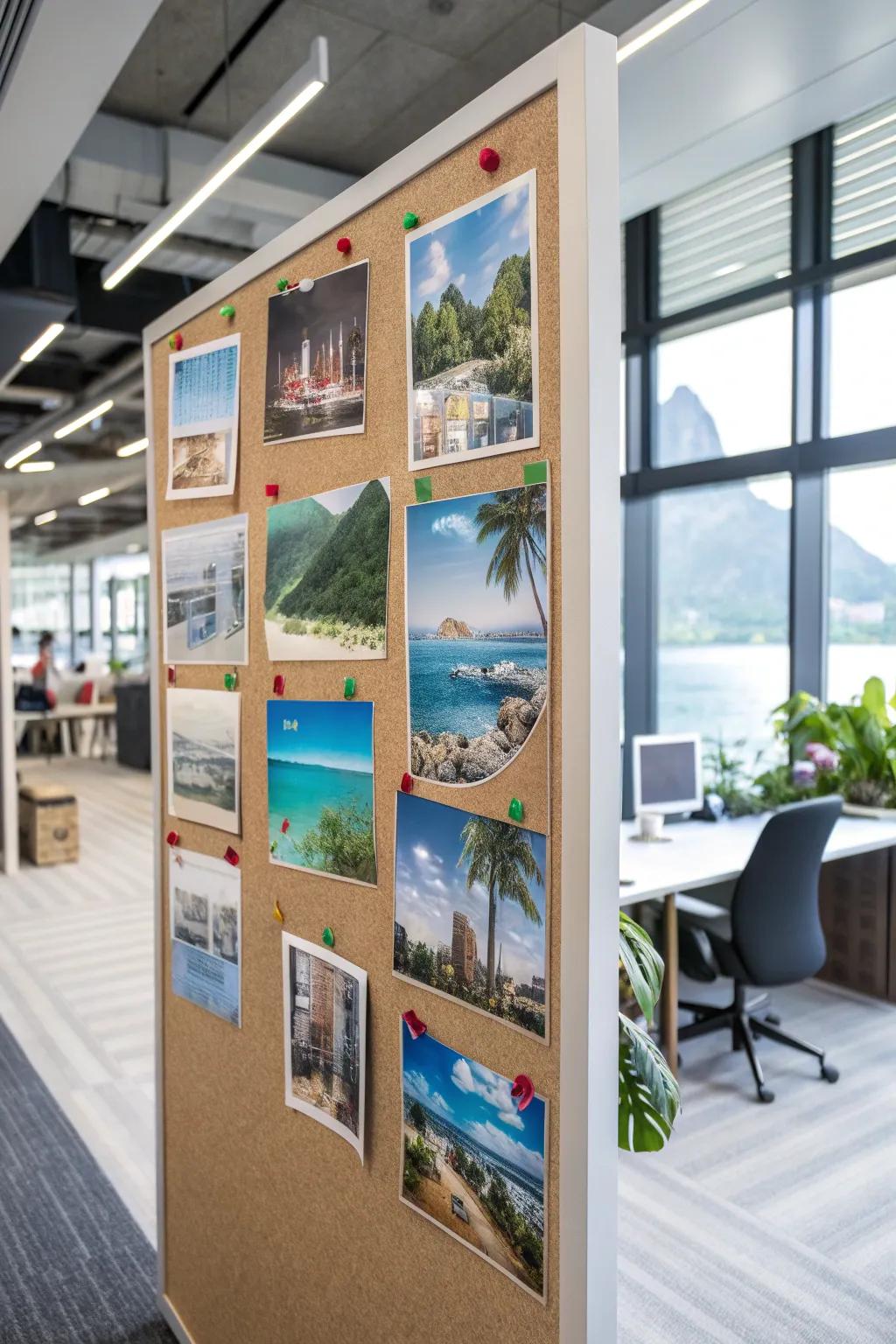 Encourage daydreaming with a vacation-themed board featuring exotic destinations.