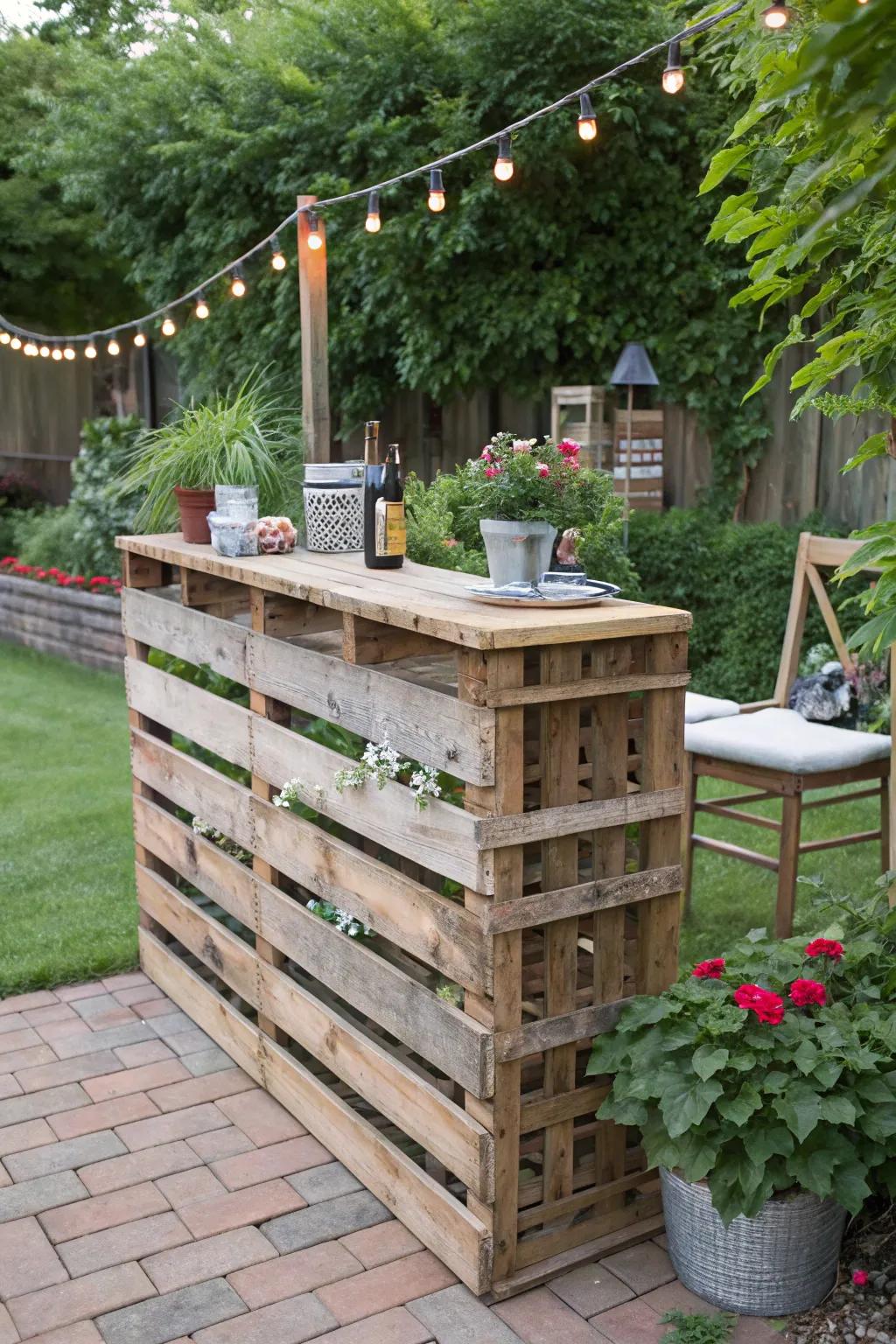 A DIY pallet bar combines sustainability with country-style charm.