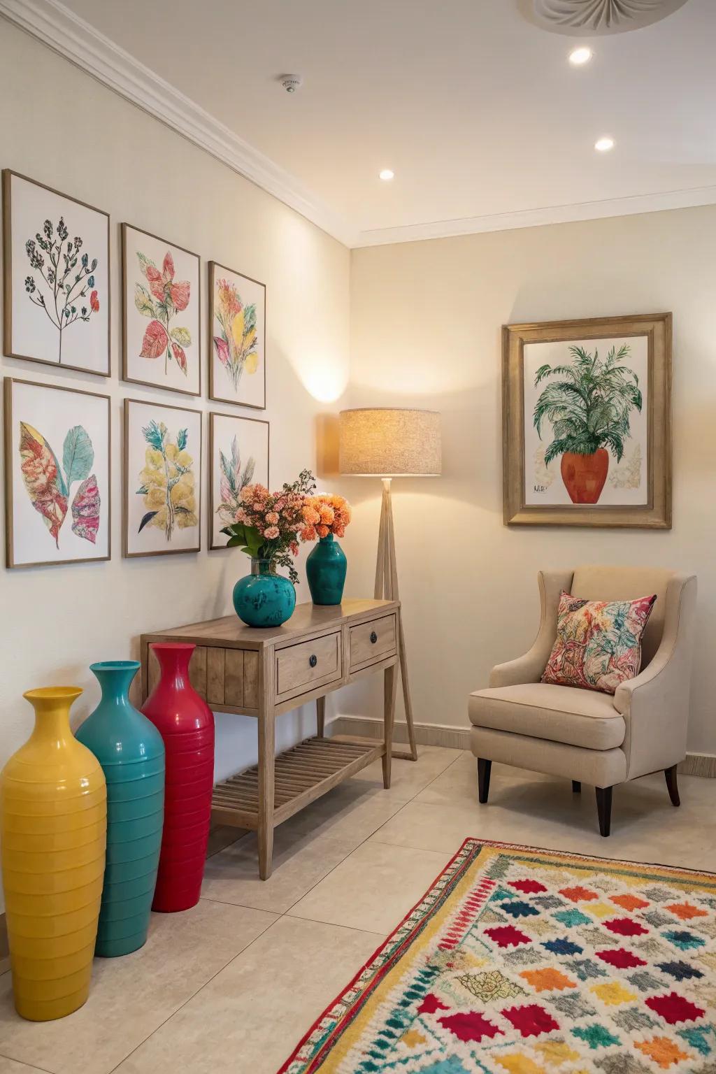 Colorful decorations enliven the decor.