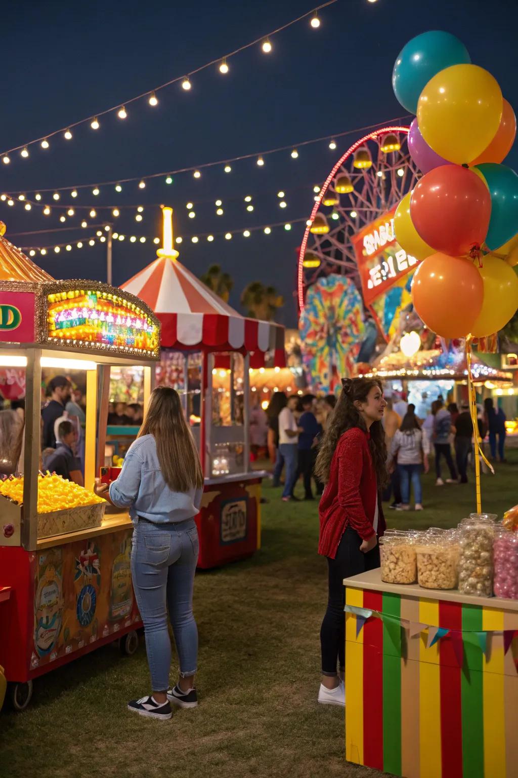 A vibrant festival-themed party featuring games and a nostalgic sense of fun.