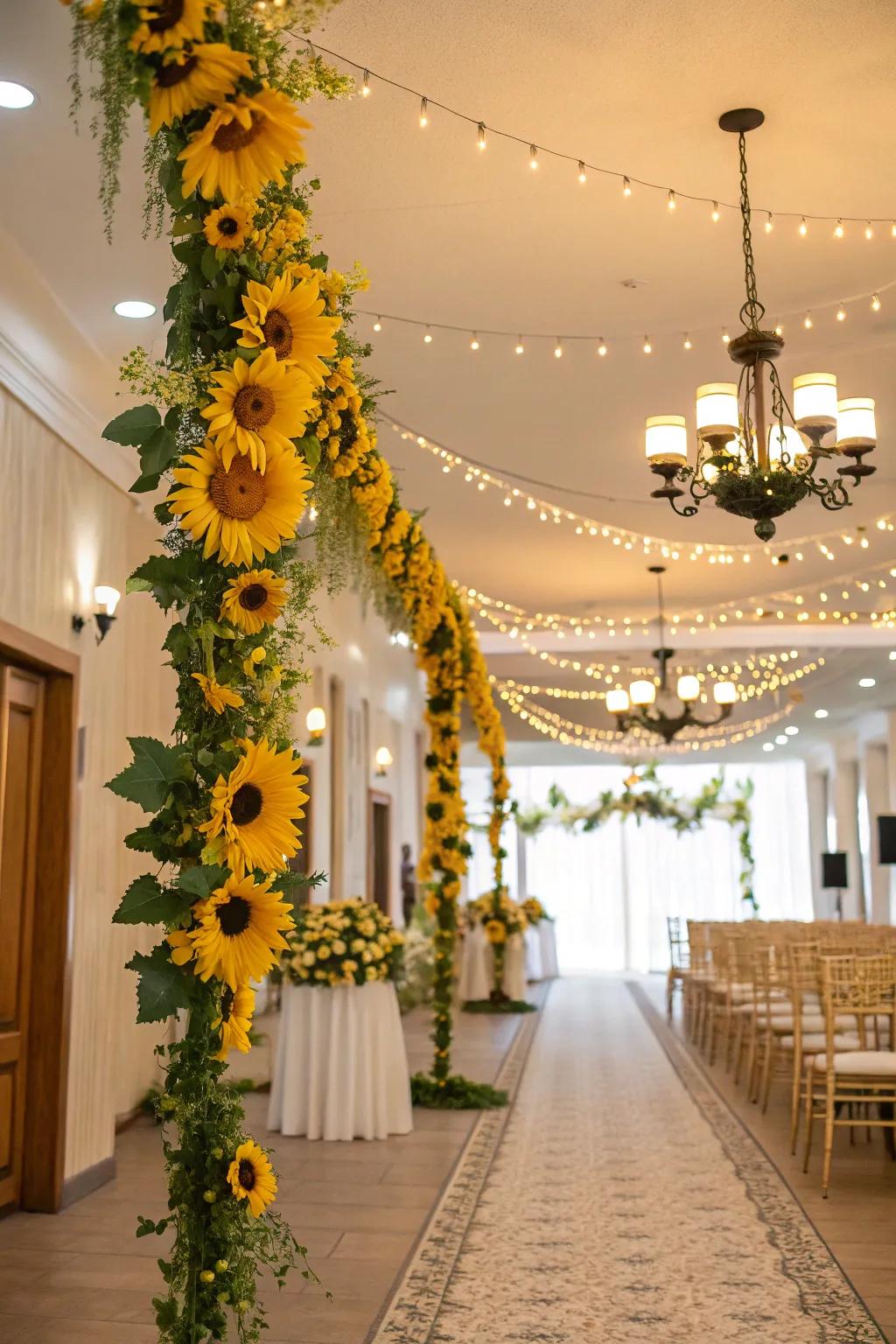 Daisy garlands beautifully enhancing the wedding decor.