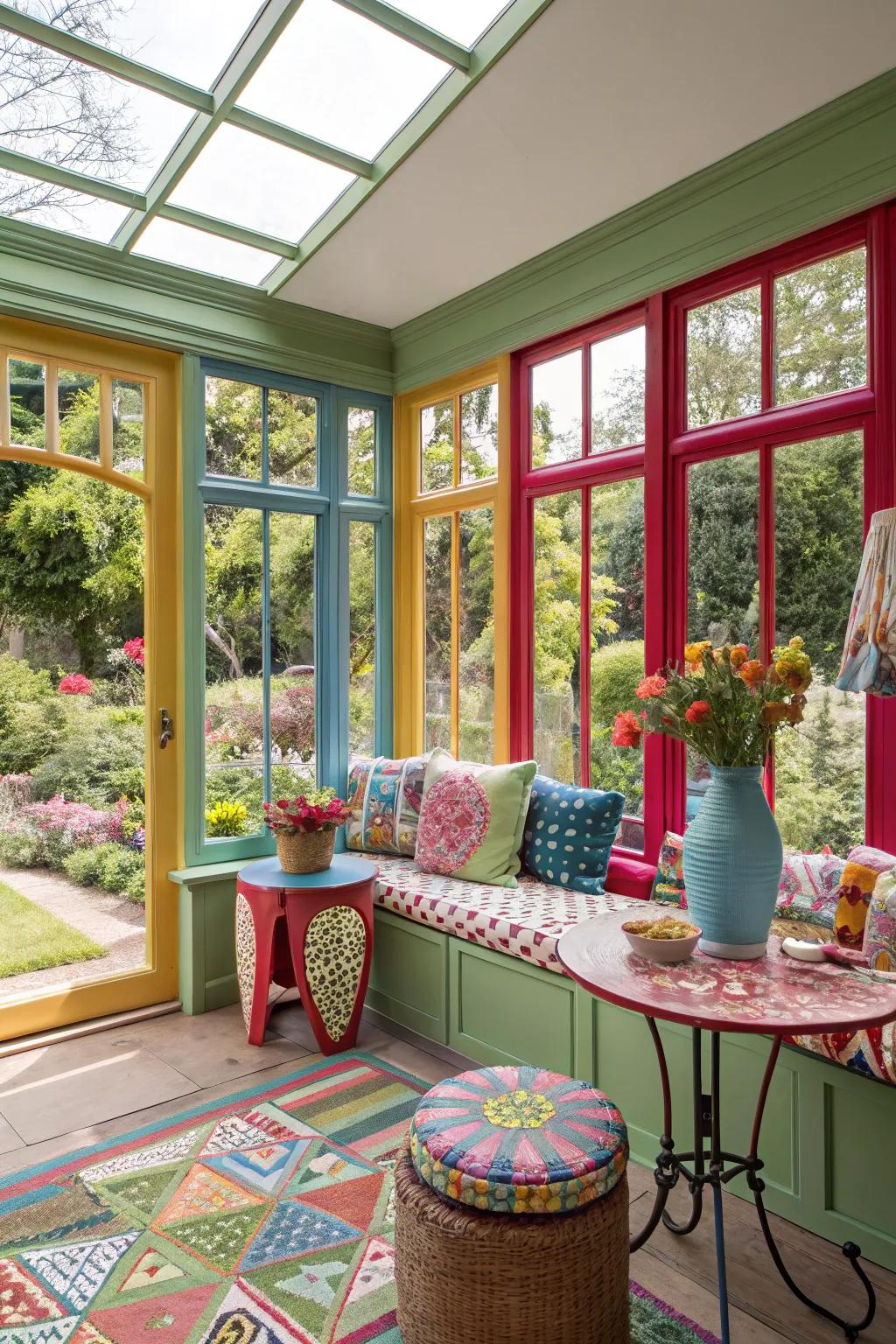 Bright borders add personality to your sunroom.