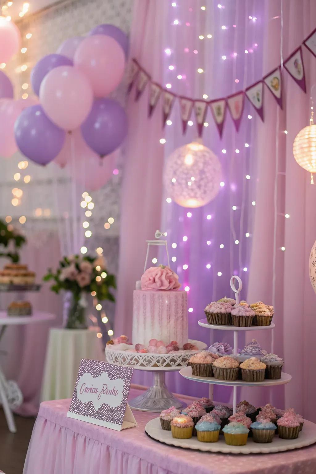 A pastel-themed backdrop creates a calming yet festive ambiance.