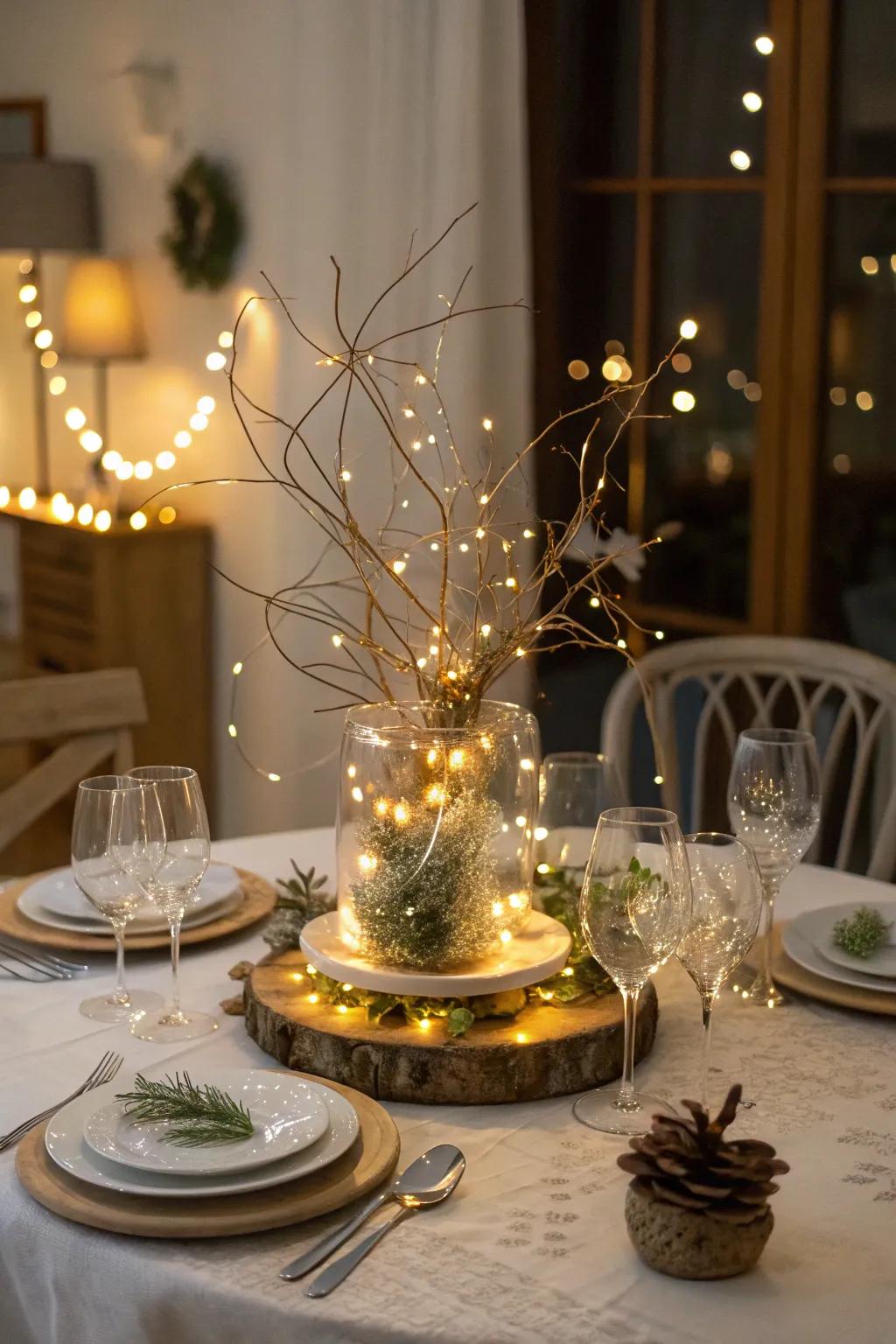 A whimsical centerpiece featuring enchanting light strings.