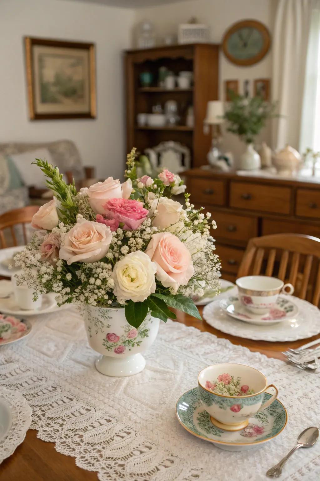 A vintage-inspired floral arrangement that adds character and charm.