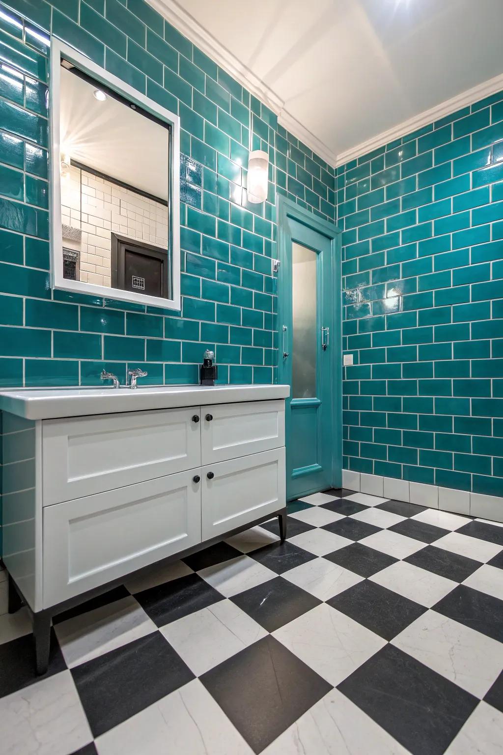 Different floors can improve the visual effect of turquoise tiles.
