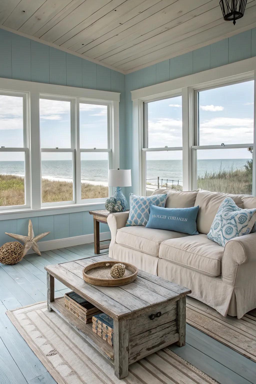 Coastal calm with soothing blues and a breezy feel.