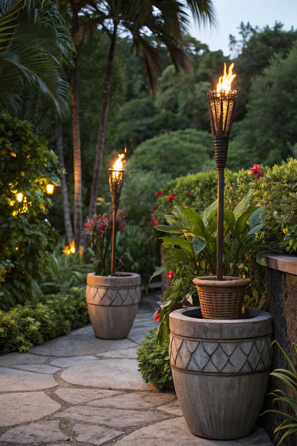 Stabilize flame poles utilizing stylish container bases.
