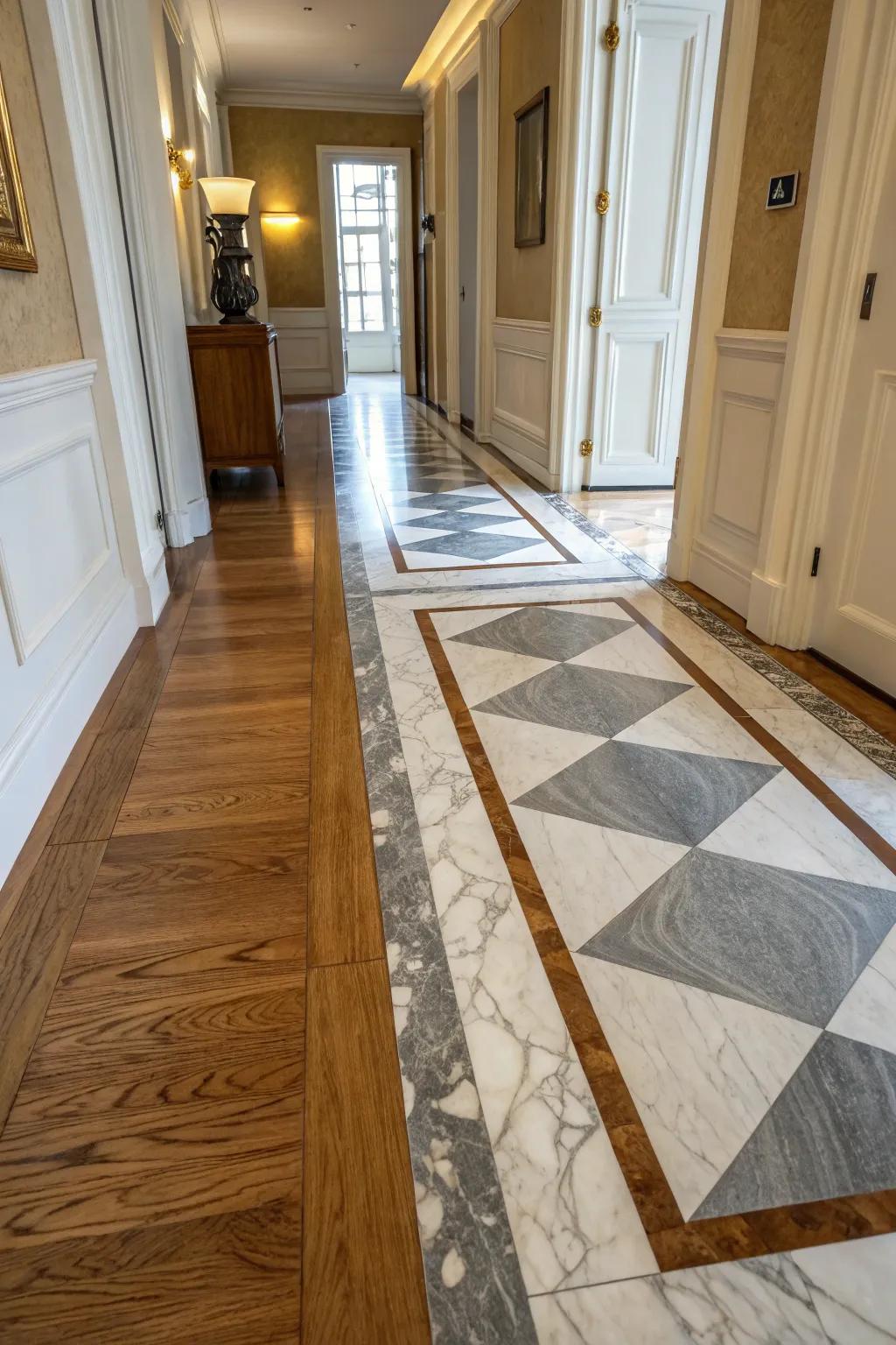 Dual-shade stone tiles fashion a refined flow.