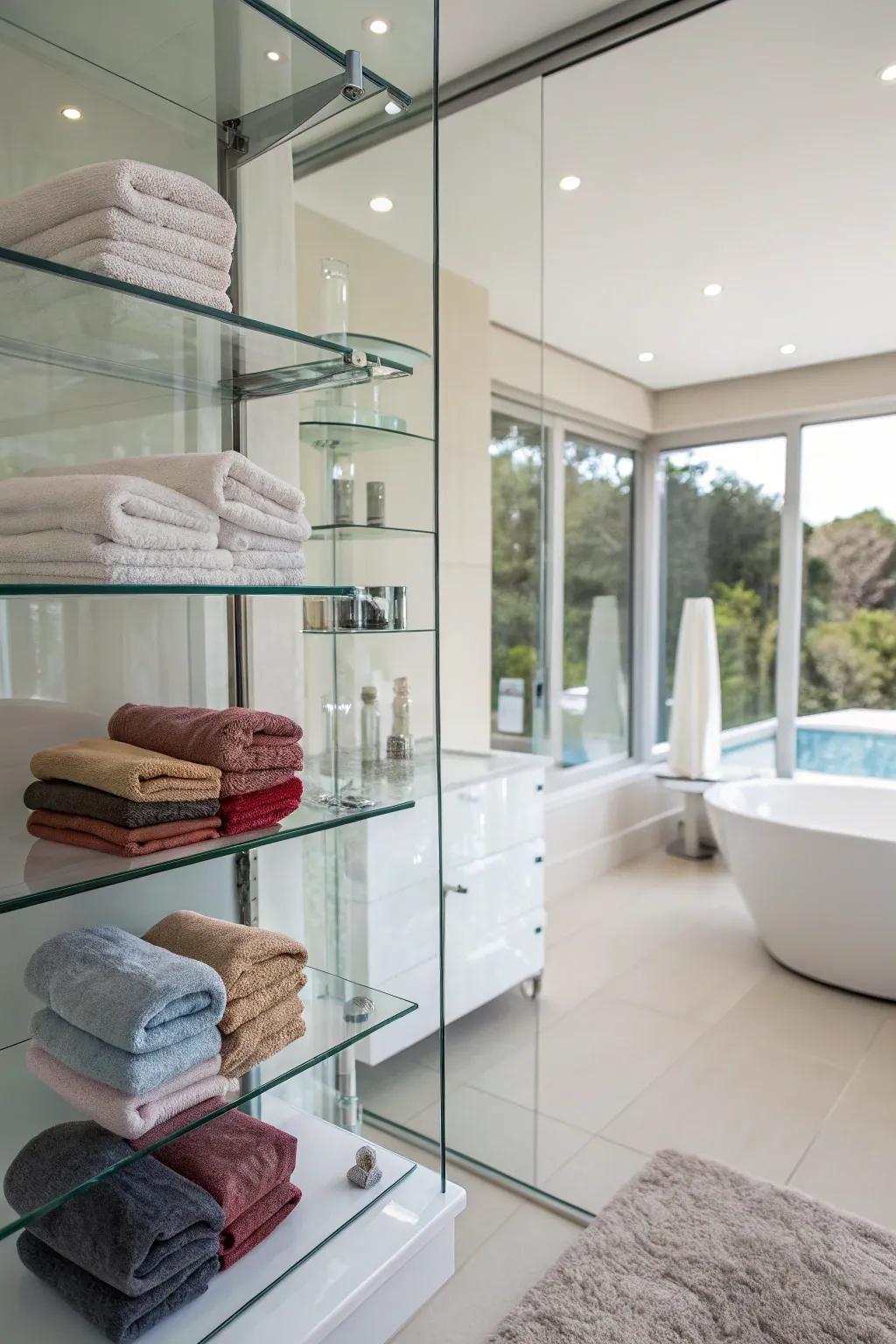 Glass shelves provide an airy arrangement solution.