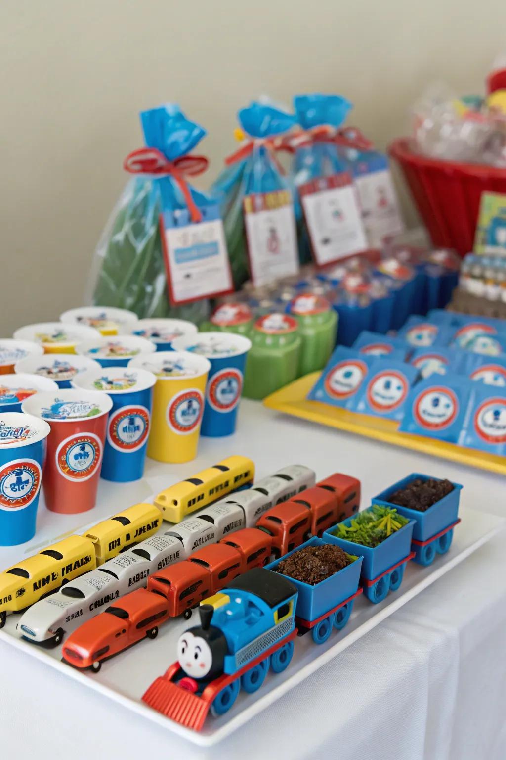 Railroad-themed celebration mementos thrill young attendees.