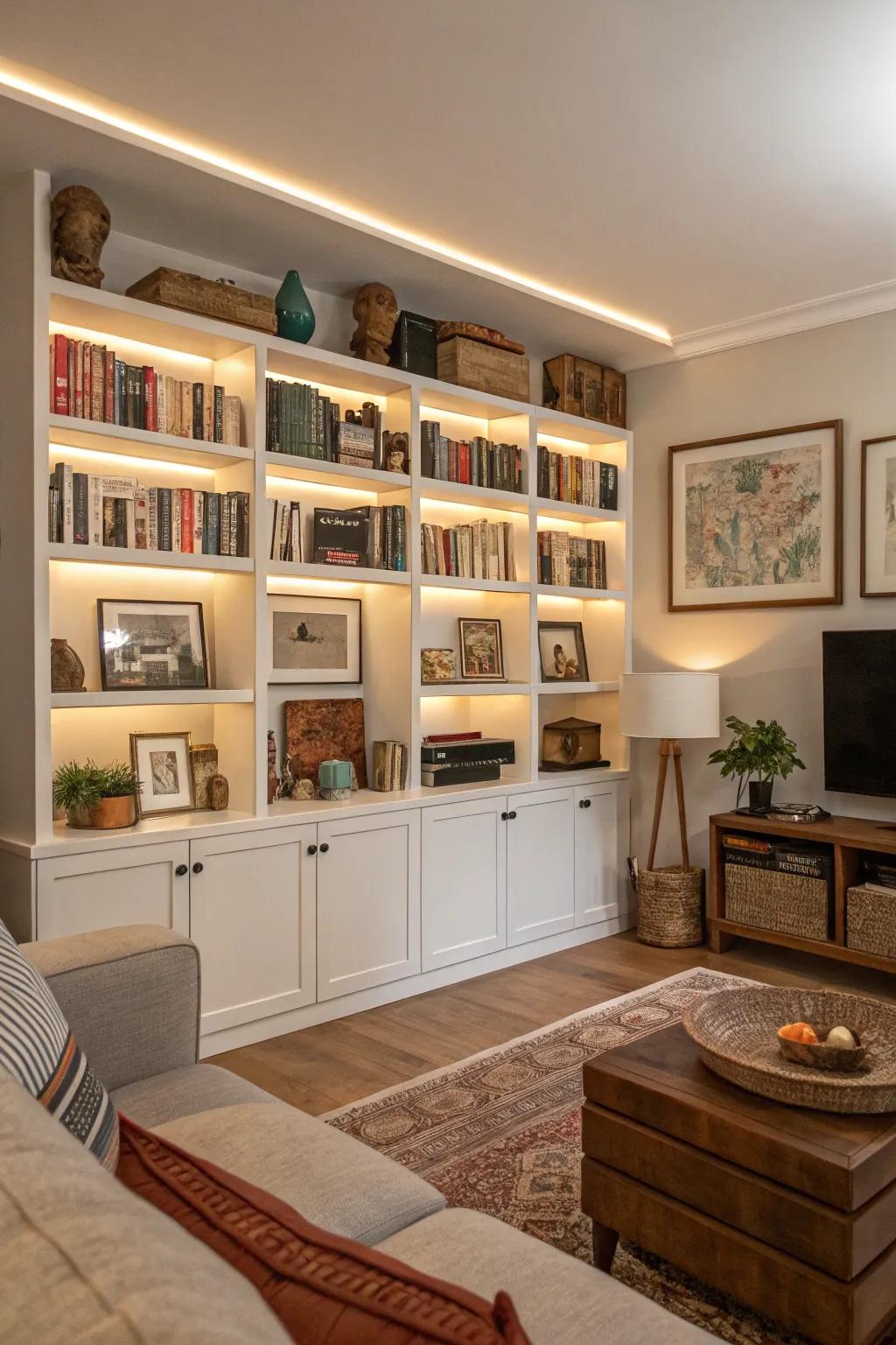 Visible shelves showcasing curated collections.